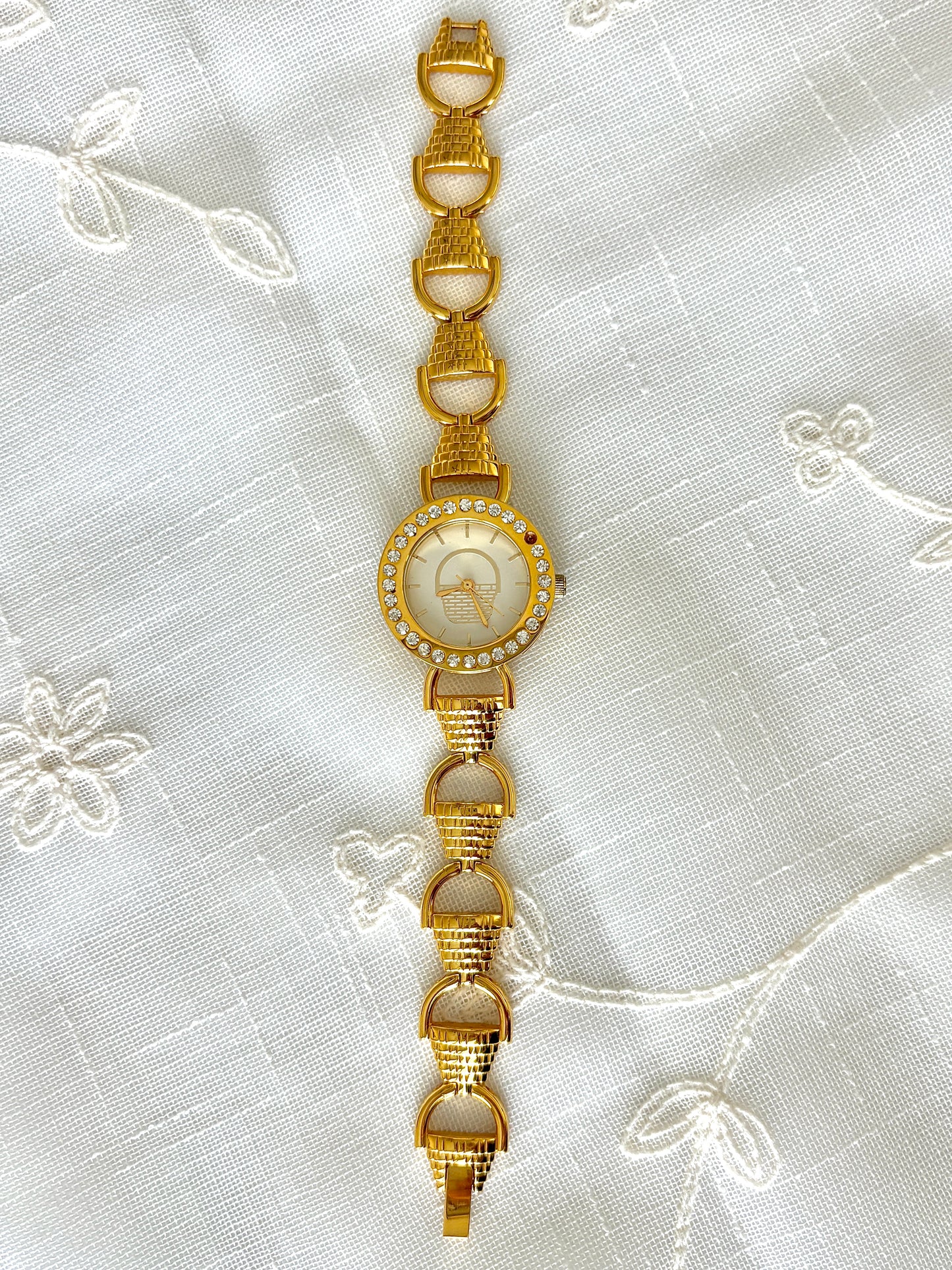 Gold Basket Motif Rhinestone Longaberger Watch