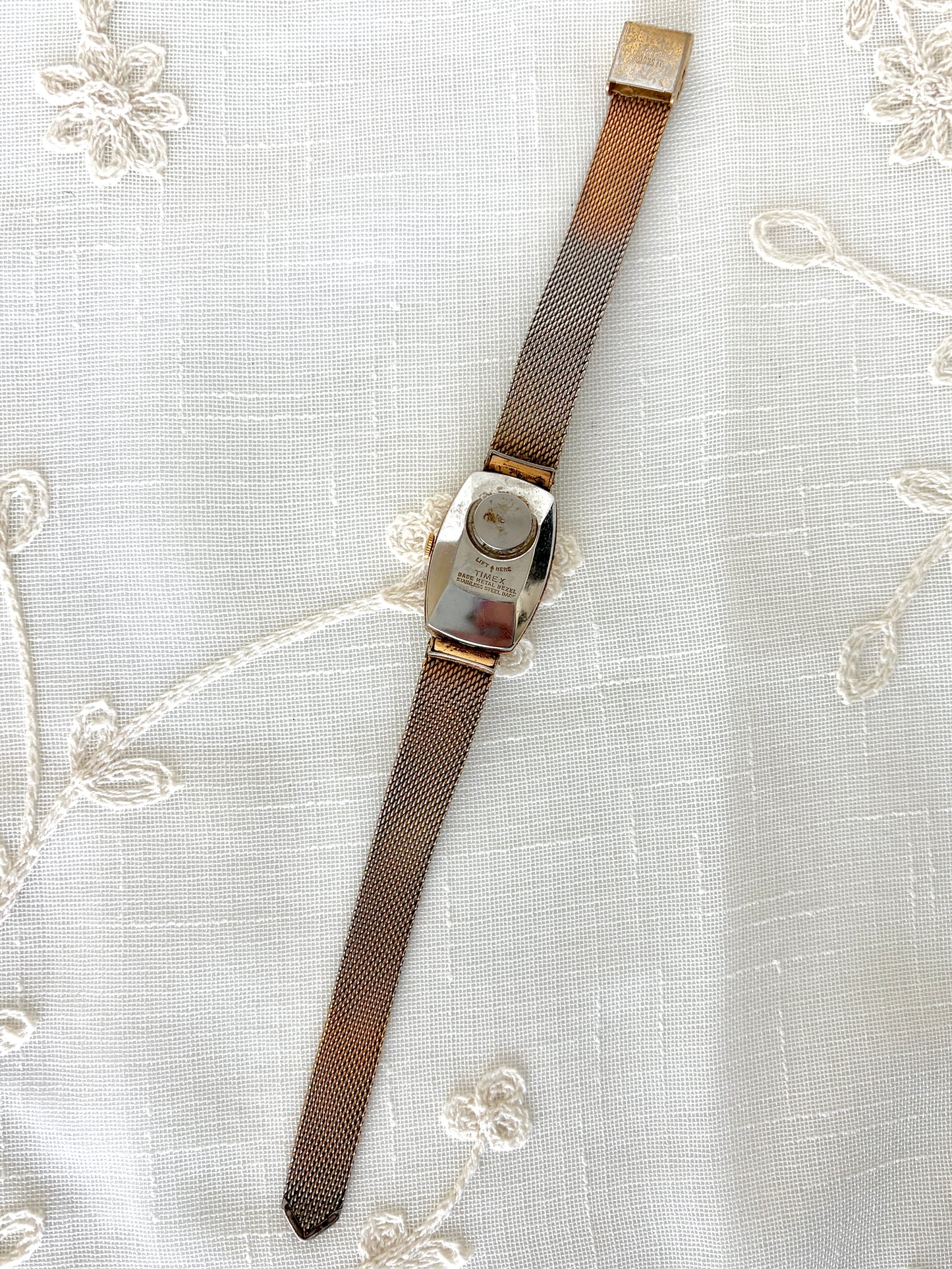 Timex Electric Gold Tone & Red Enamel / Face Mesh Band Watch