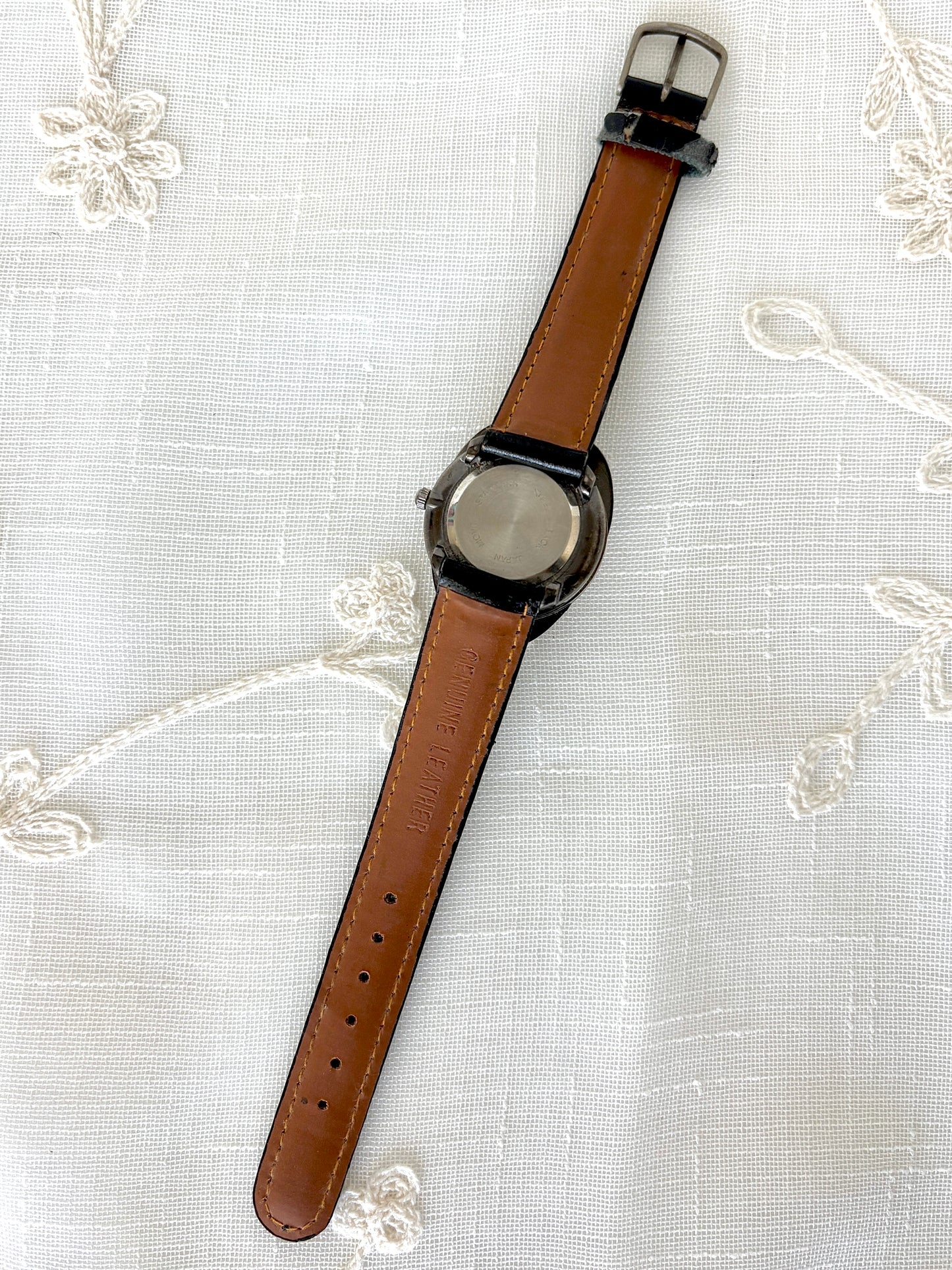 Vintage Ronica Drama Mask Peek-a-Boo Leather Band Quartz Watch