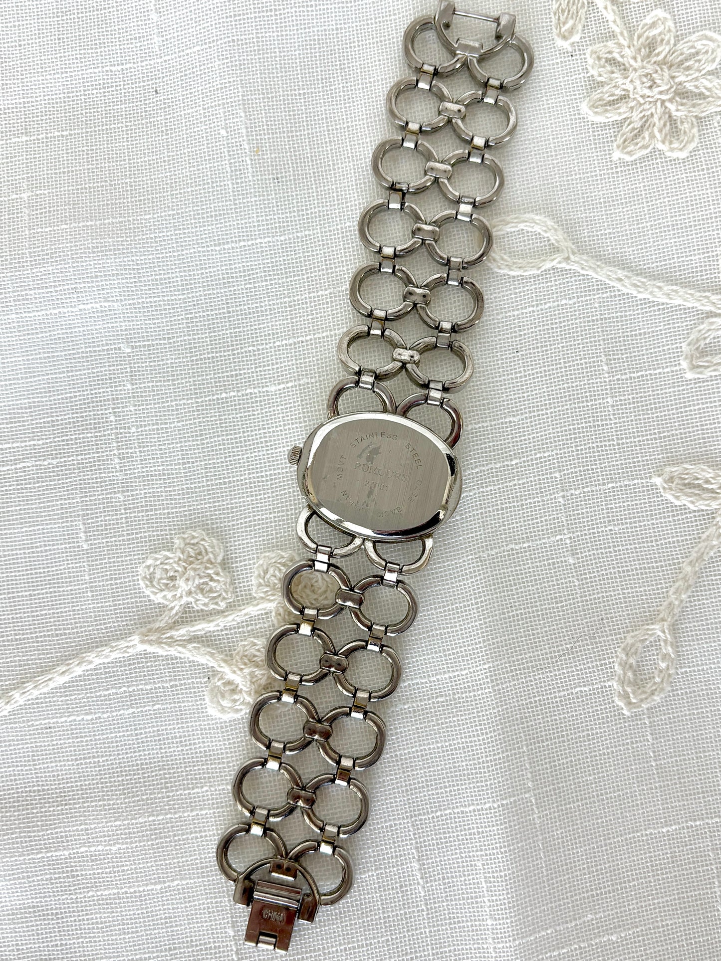 Rumours Pink Face Double Oval Chain Band Quartz Watch