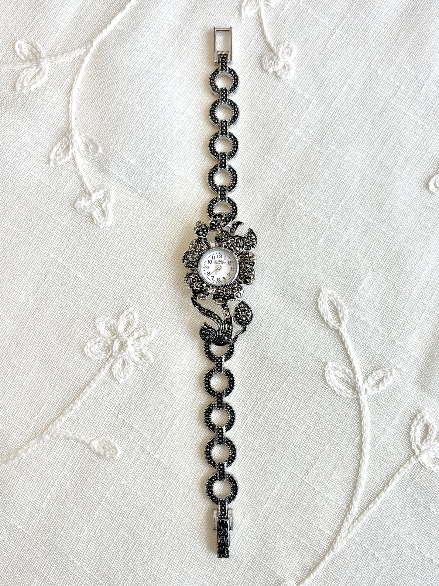 Tillya Treasures Marcasite Flower Watch