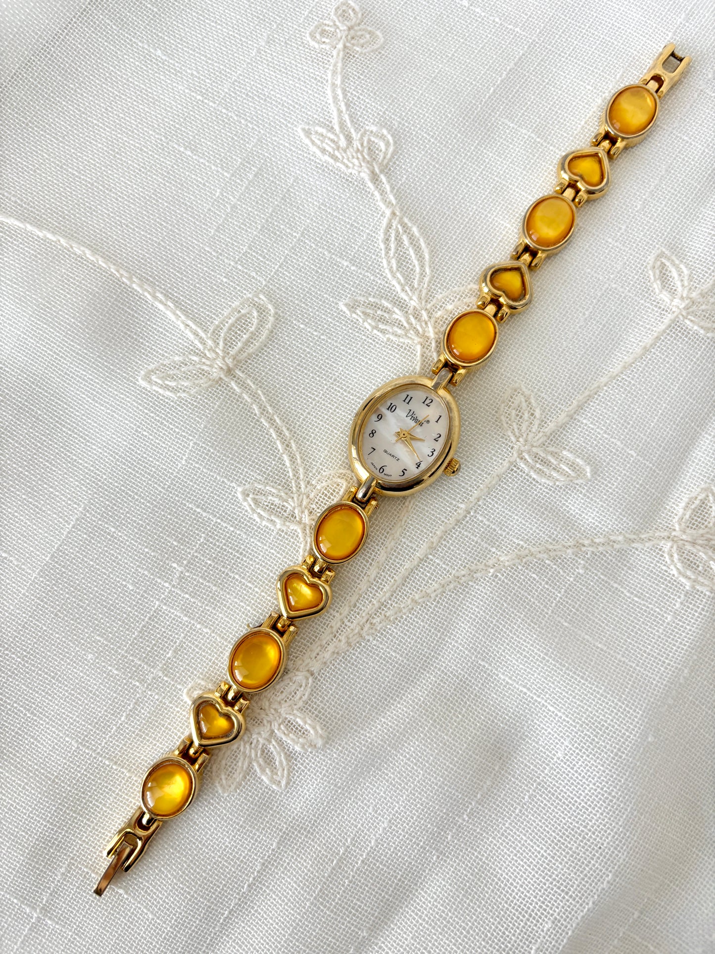 Vivani Gold Tone Yellow Enamel Quartz Watch