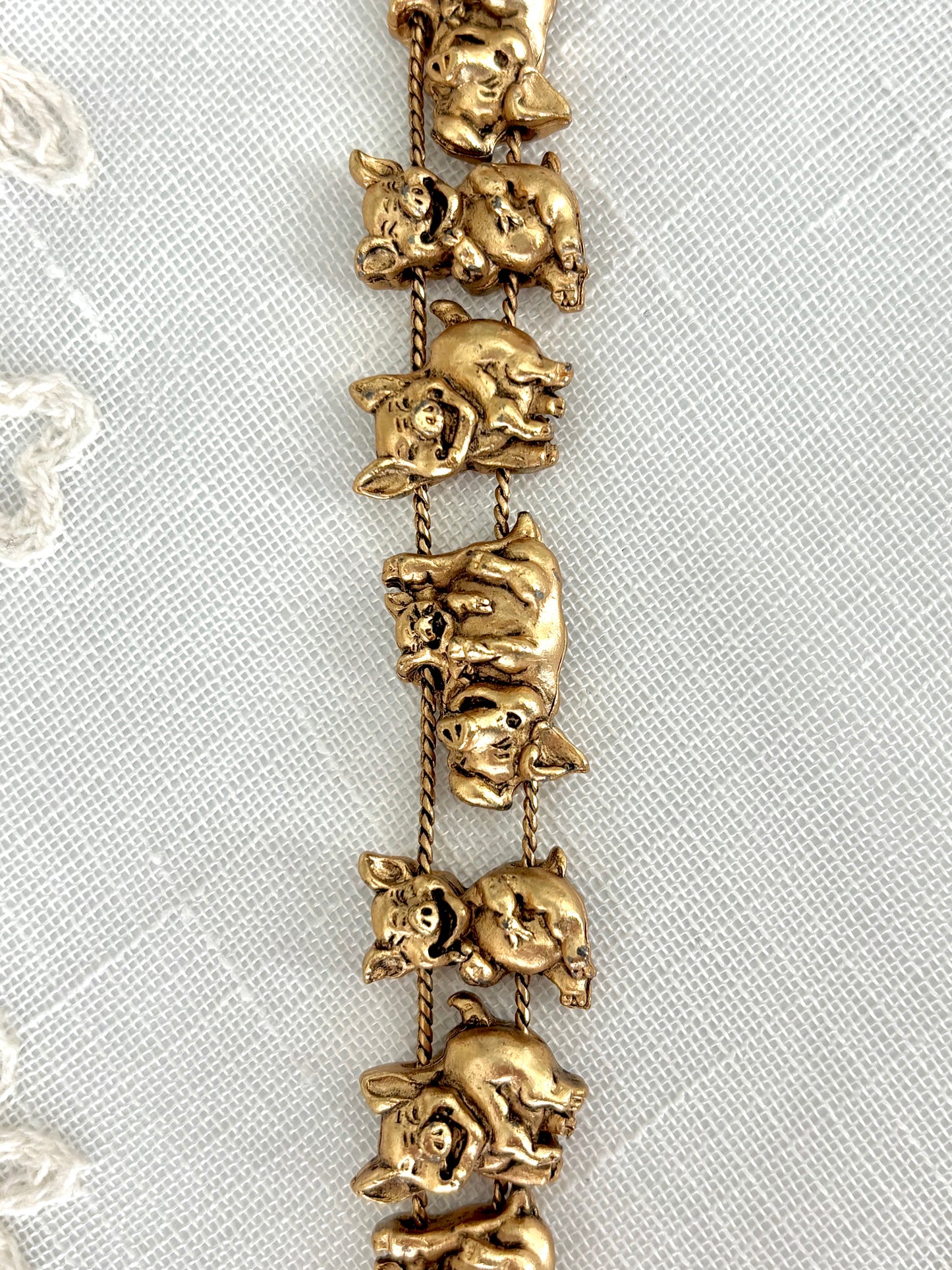 Vintage Piggy Gold Tone Slider Bracelet