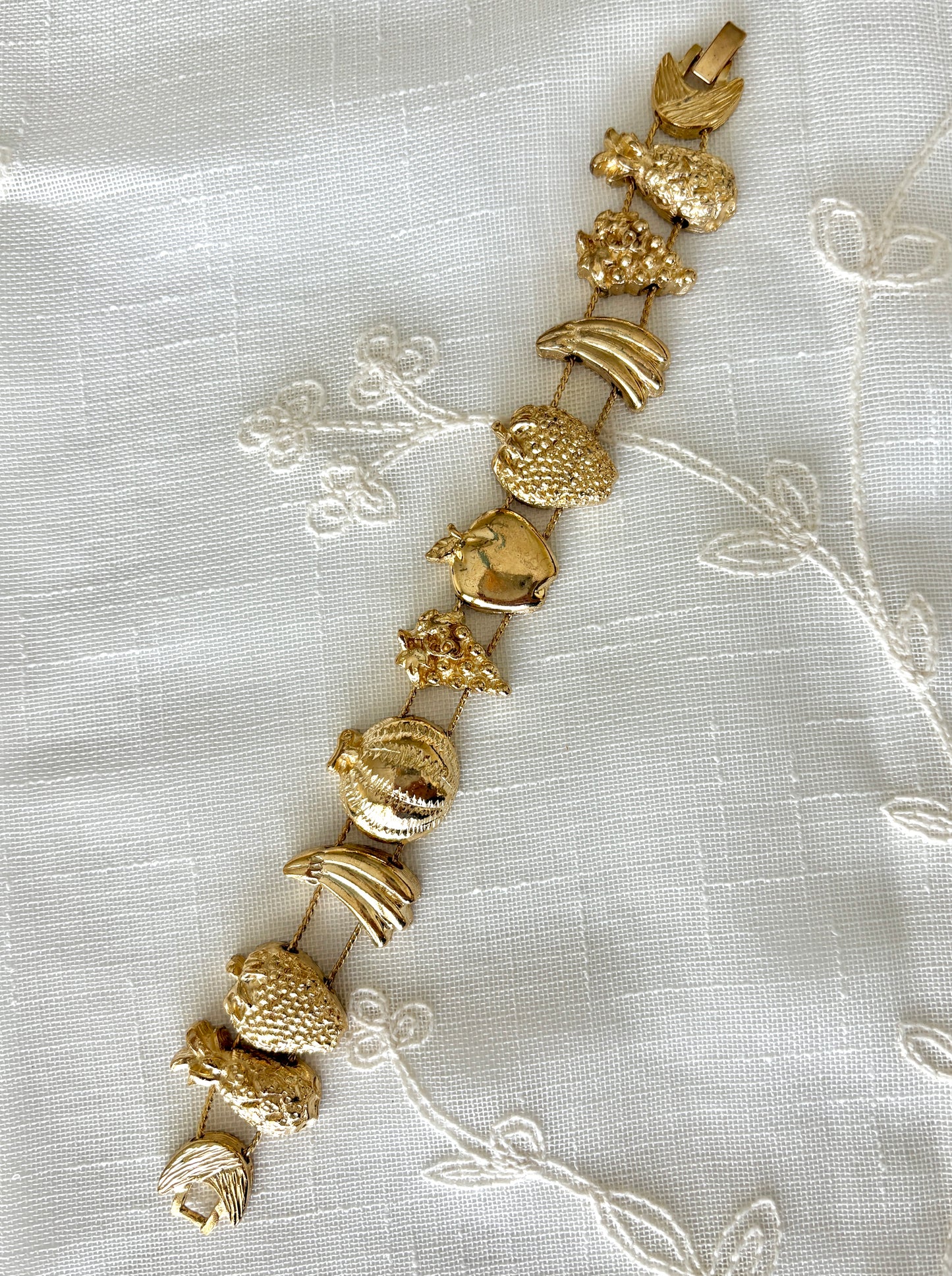 1995 TOFA Fresh Fruit Gold Tone Slider Bracelet