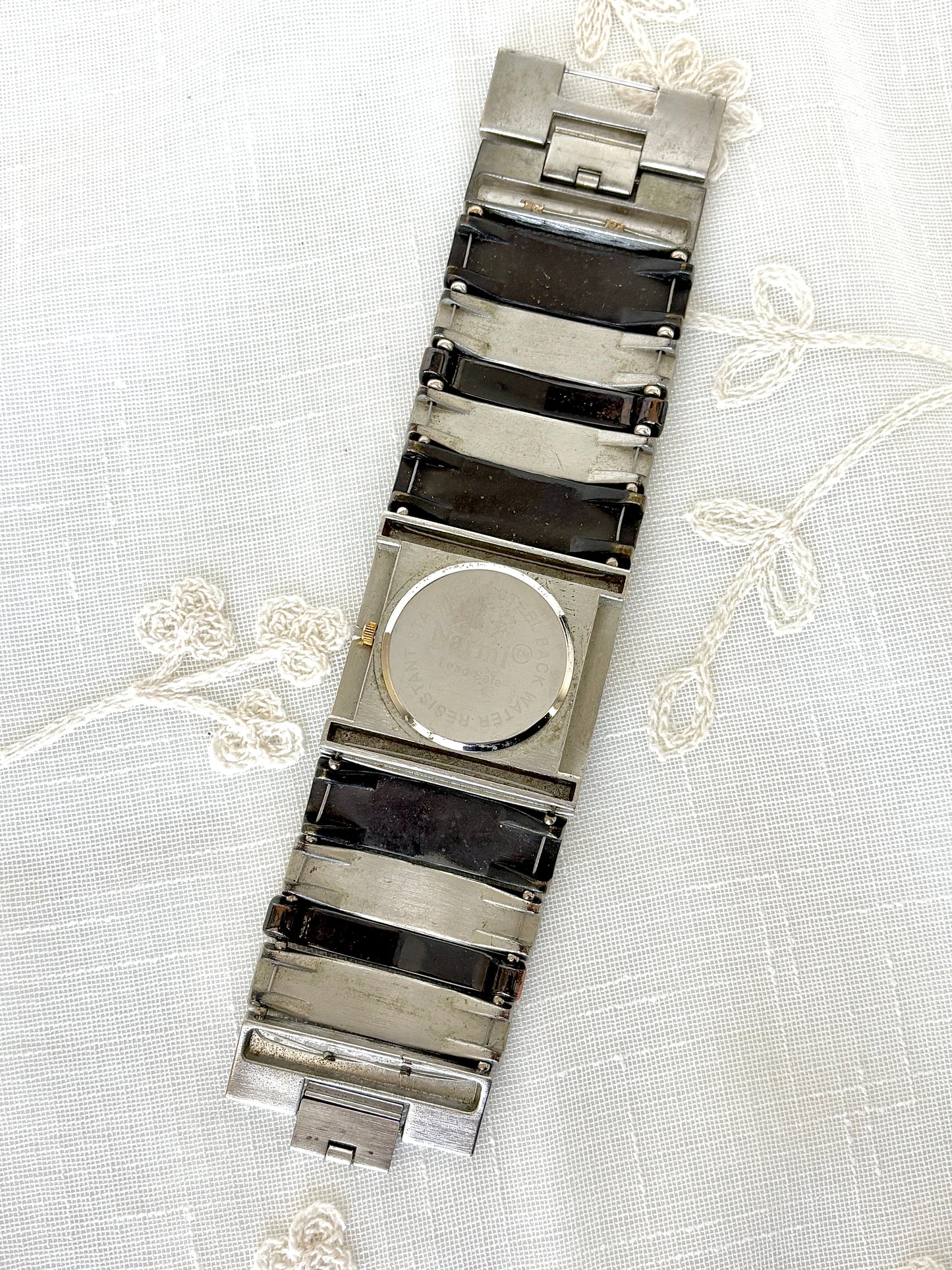 Narmi Tri-tone Rhinestone Bracelet Cuff Watch