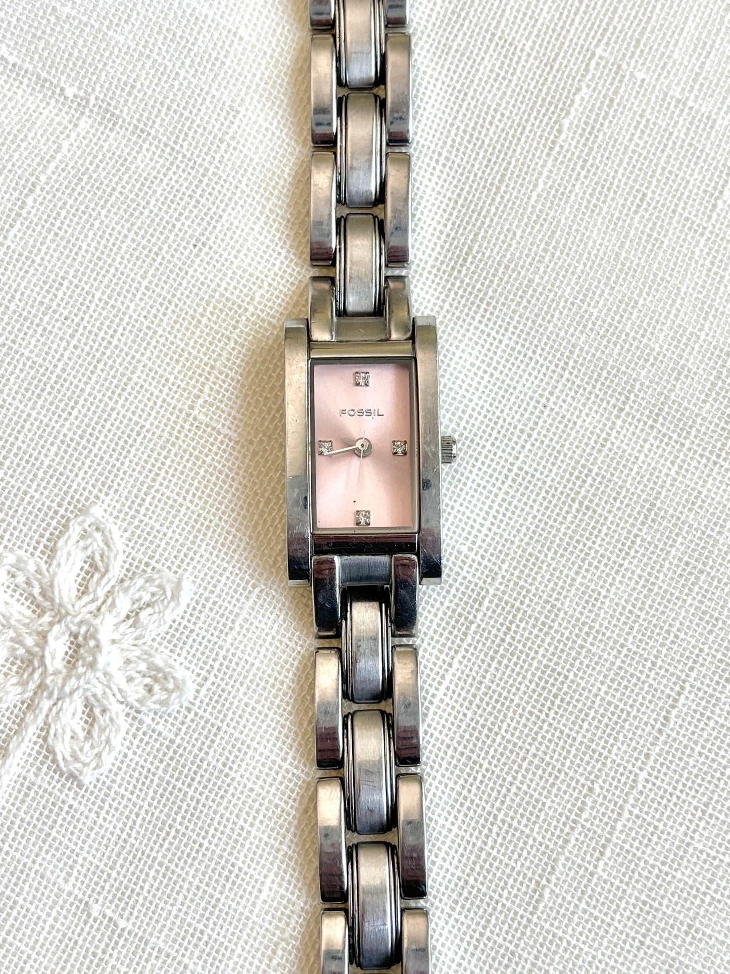 Fossil Rectangular Pink Face Watch