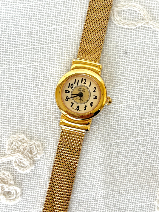 Kathy Ireland Small Circular Face Gold Tone Mesh Band Quartz Watch
