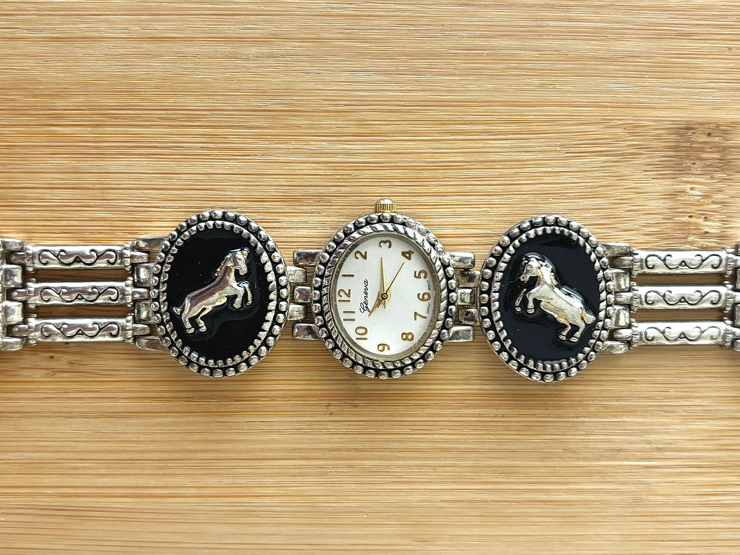 Black Enamel Horse Motif Watch Choker - Geneva