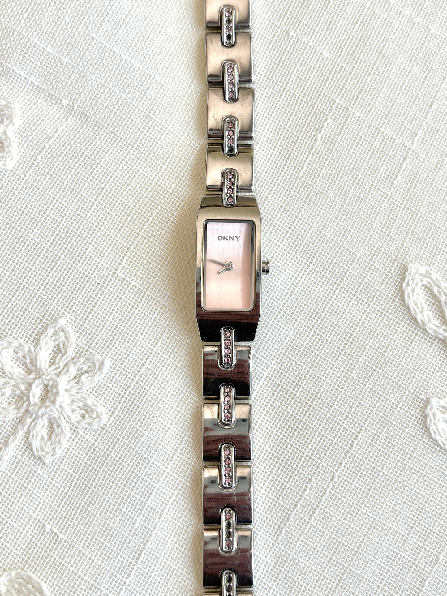 DKNY Rectangular Pink Rhinestone Watch