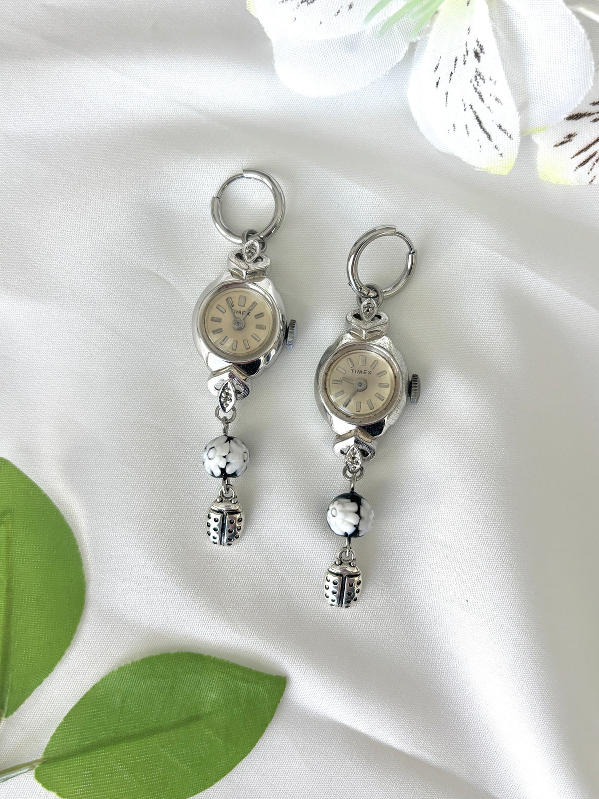 "Chrome Garden" Watch Earrings