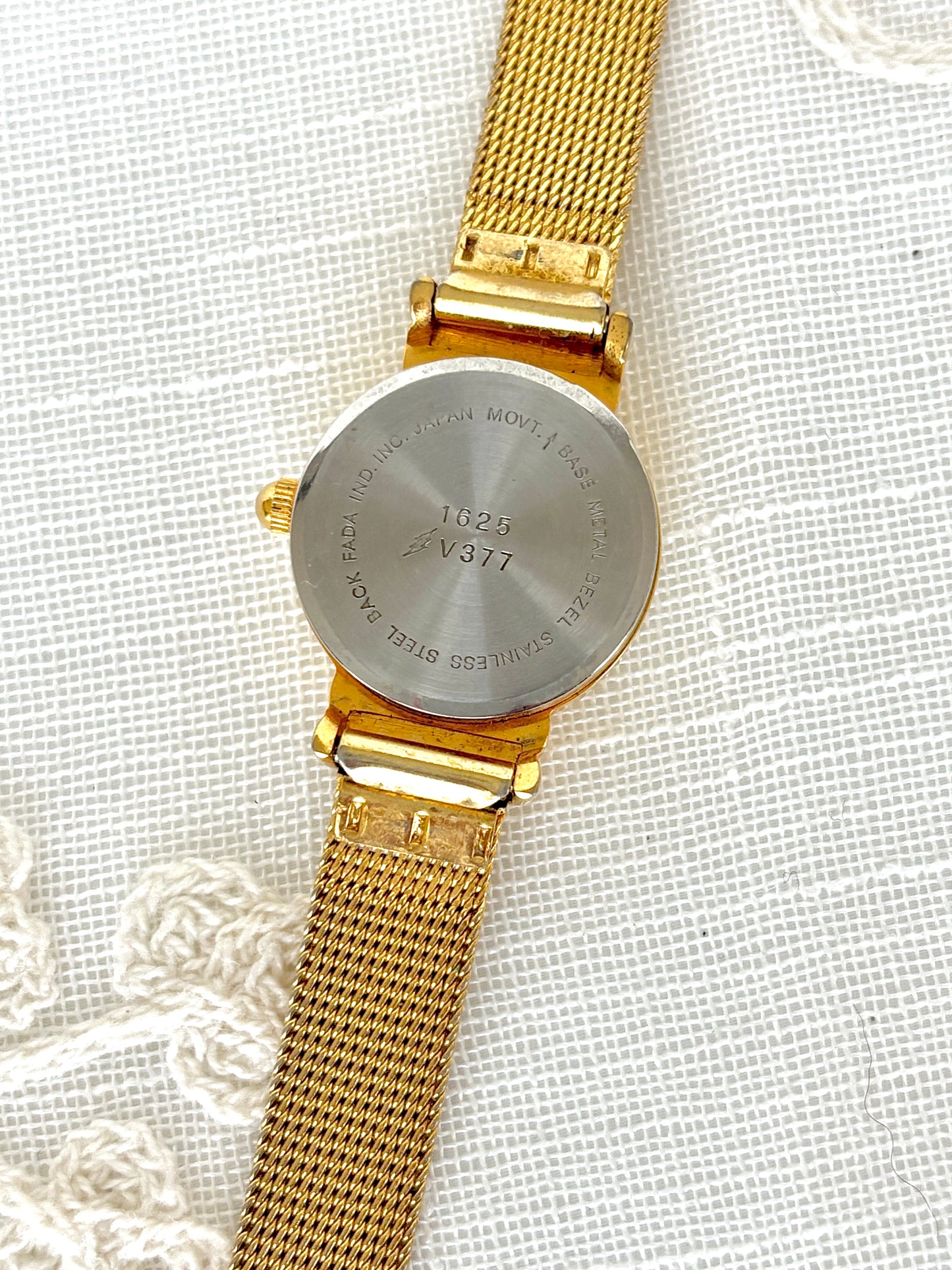 Kathy Ireland Small Circular Face Gold Tone Mesh Band Quartz Watch
