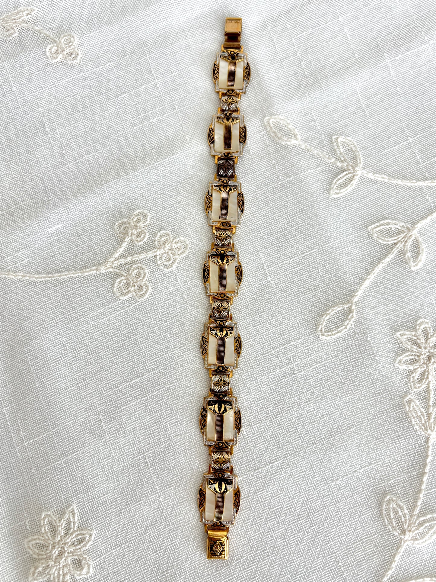 Gold Tone Square Damascene Link Bracelet
