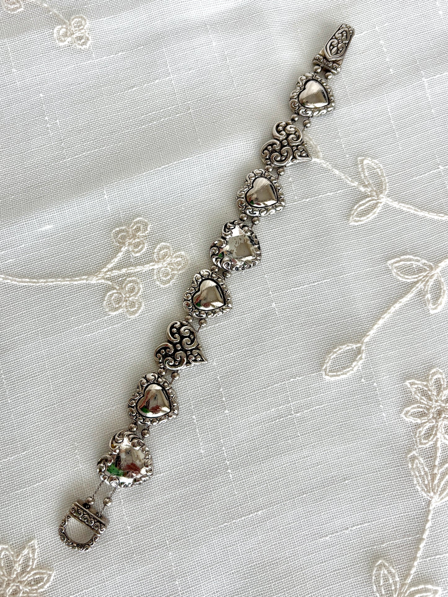 Silver Tone Heart Shape Charm Slider Bracelet