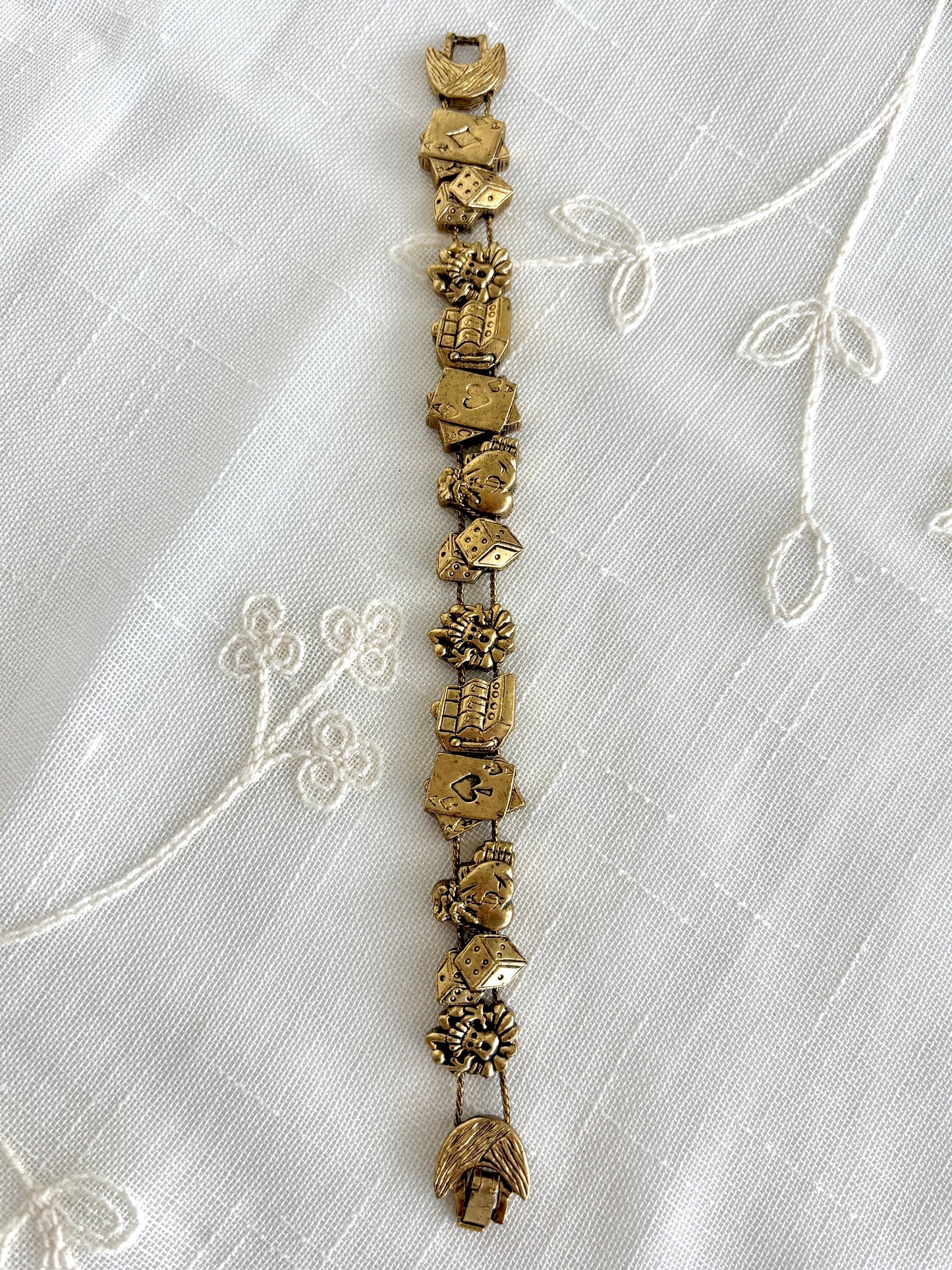 1995 Gold Tone Gambling Slider Charm TOFA Bracelet