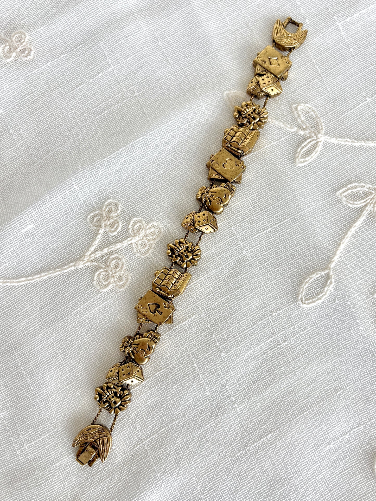 1995 Gold Tone Gambling Slider Charm TOFA Bracelet