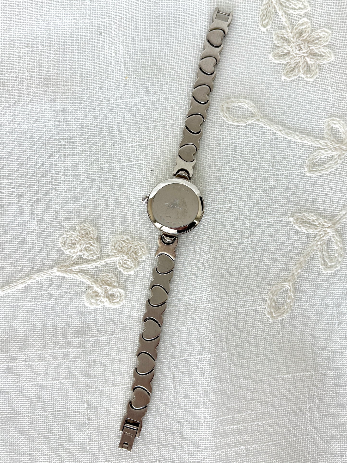 Clove Heart Motif Band Pink Face w/ Flower Accent Watch