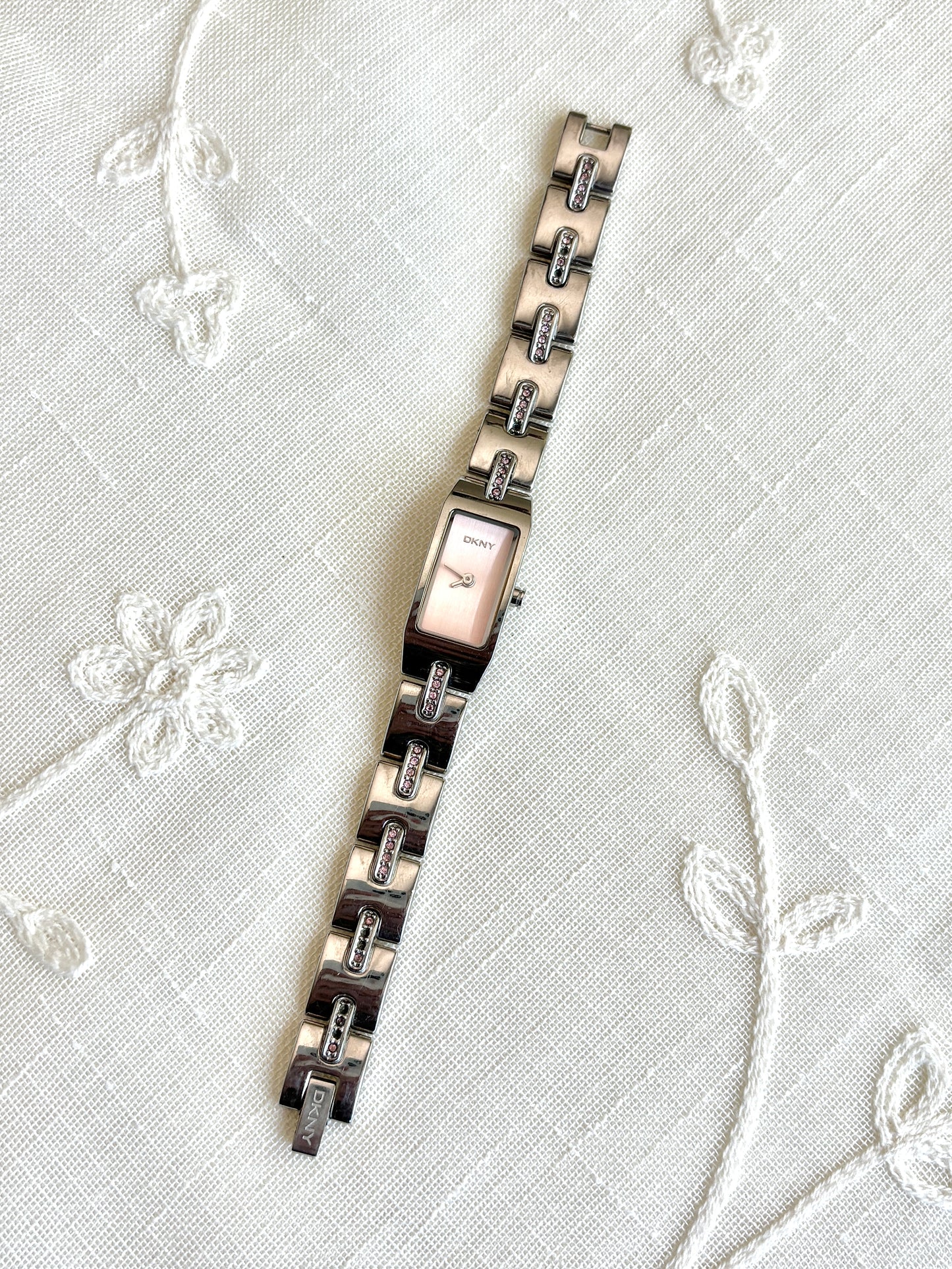DKNY Rectangular Pink Rhinestone Watch