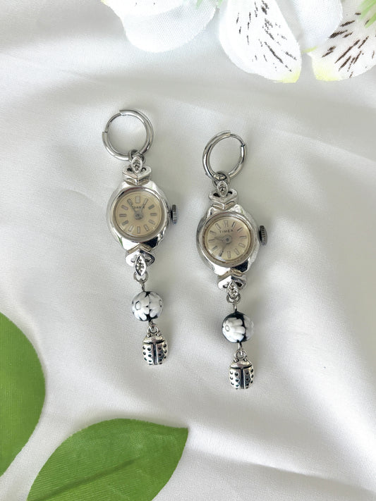 "Chrome Garden" Watch Earrings