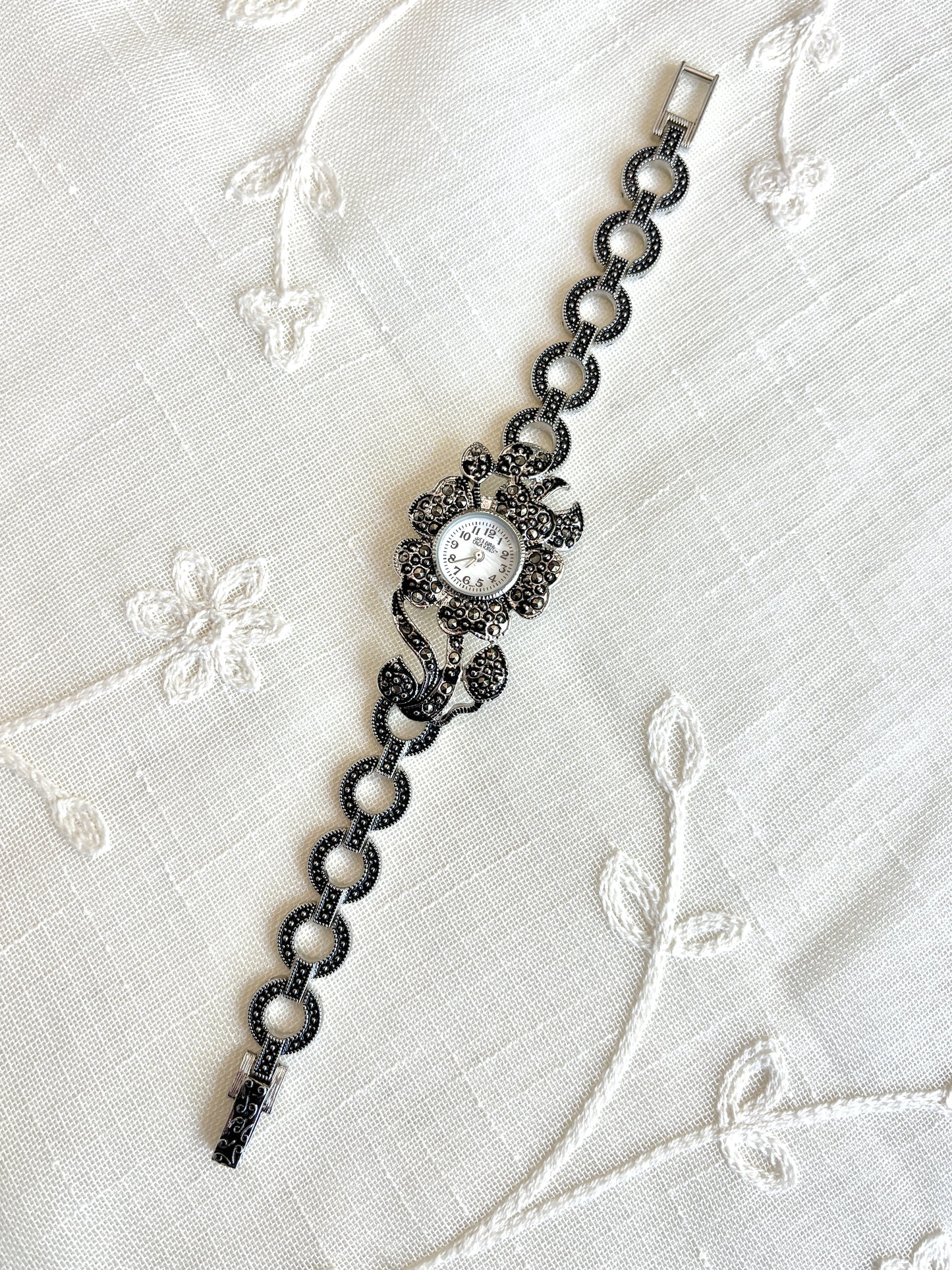 Tillya Treasures Marcasite Flower Watch