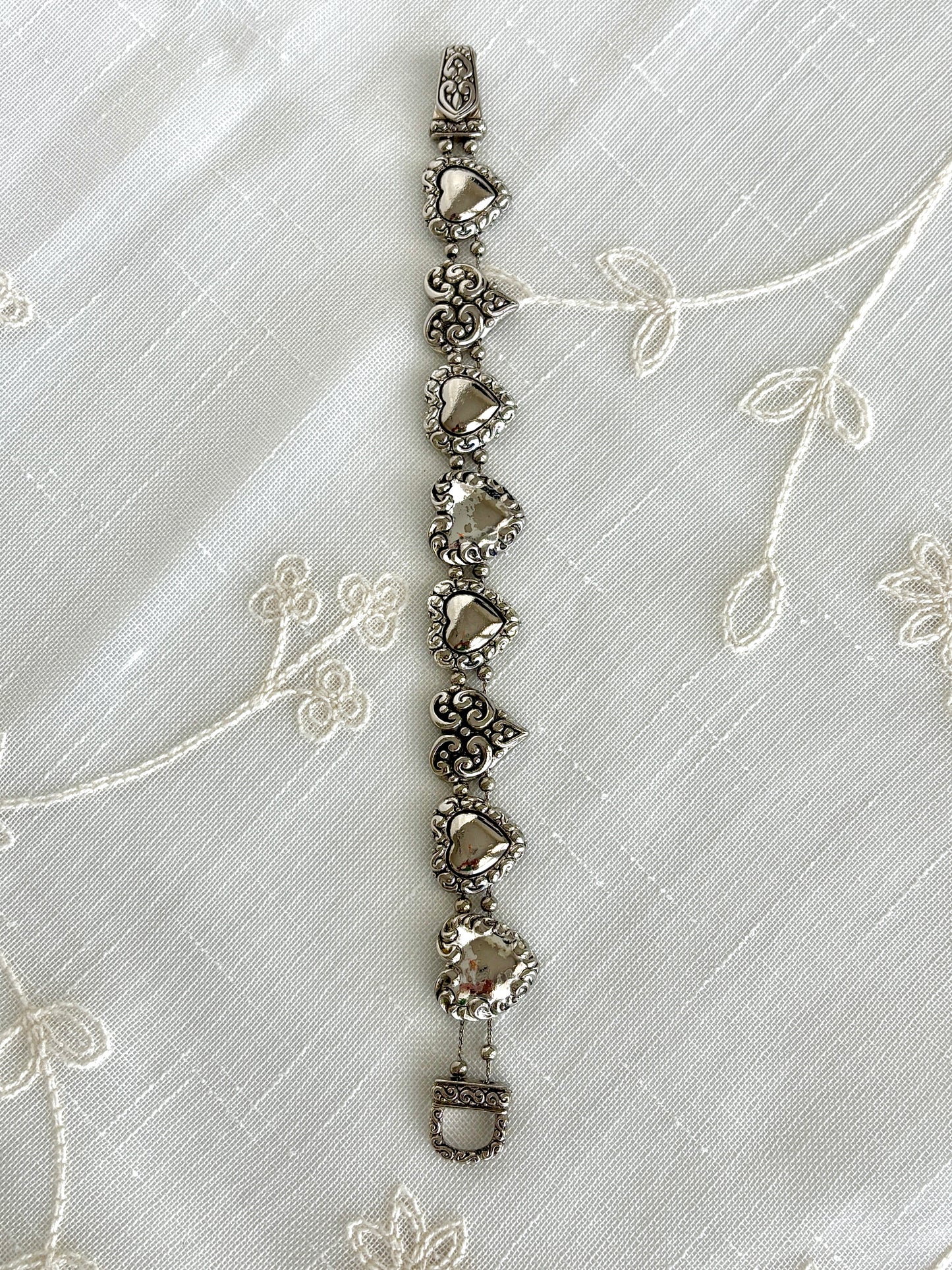 Silver Tone Heart Shape Charm Slider Bracelet