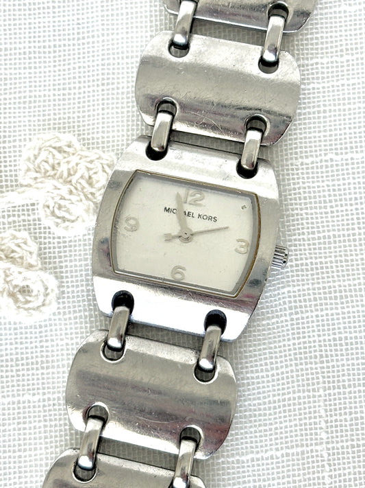 Michael Kors Silver Rectangular Panel Link Band Watch