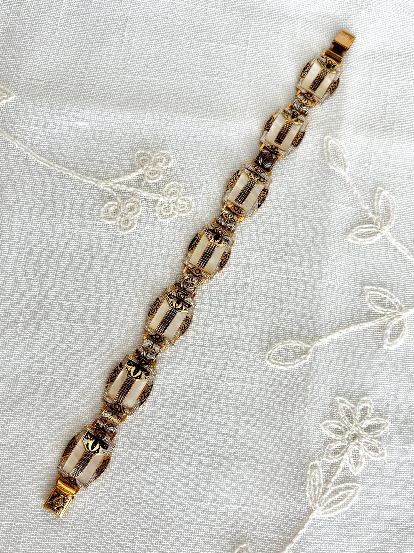 Gold Tone Square Damascene Link Bracelet