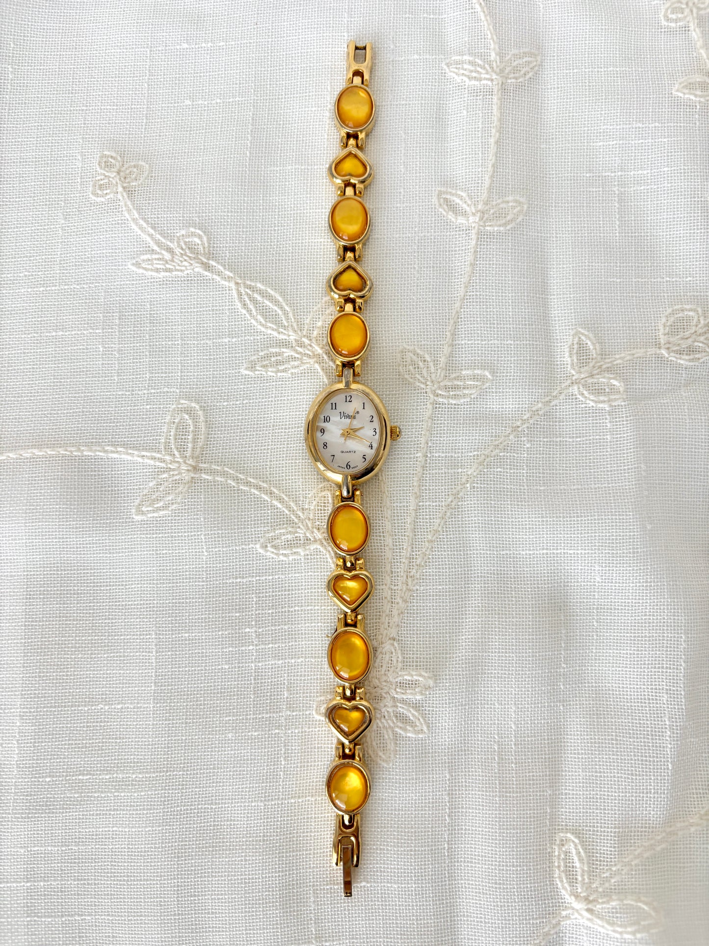 Vivani Gold Tone Yellow Enamel Quartz Watch