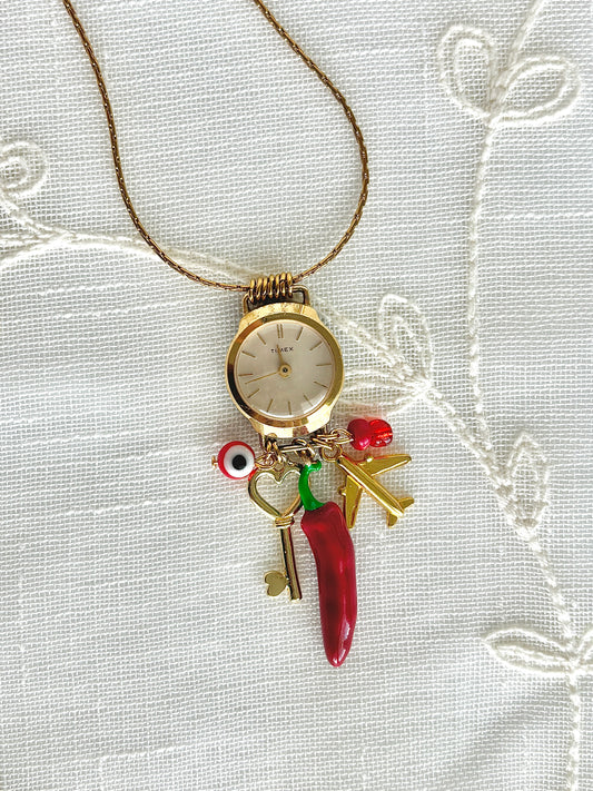 Gold Timex Waltham - Watch Charm Necklace