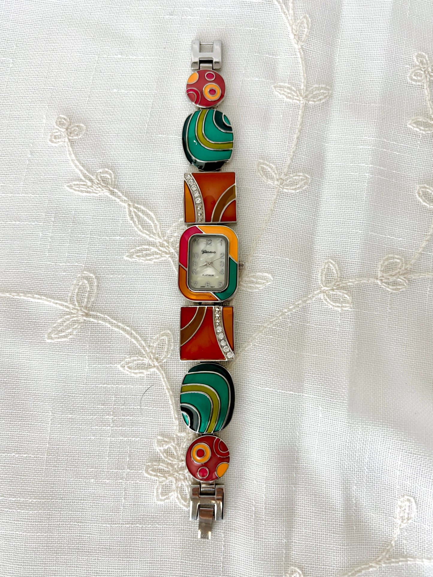 Geneva Colorful Enamel Platinum Watch