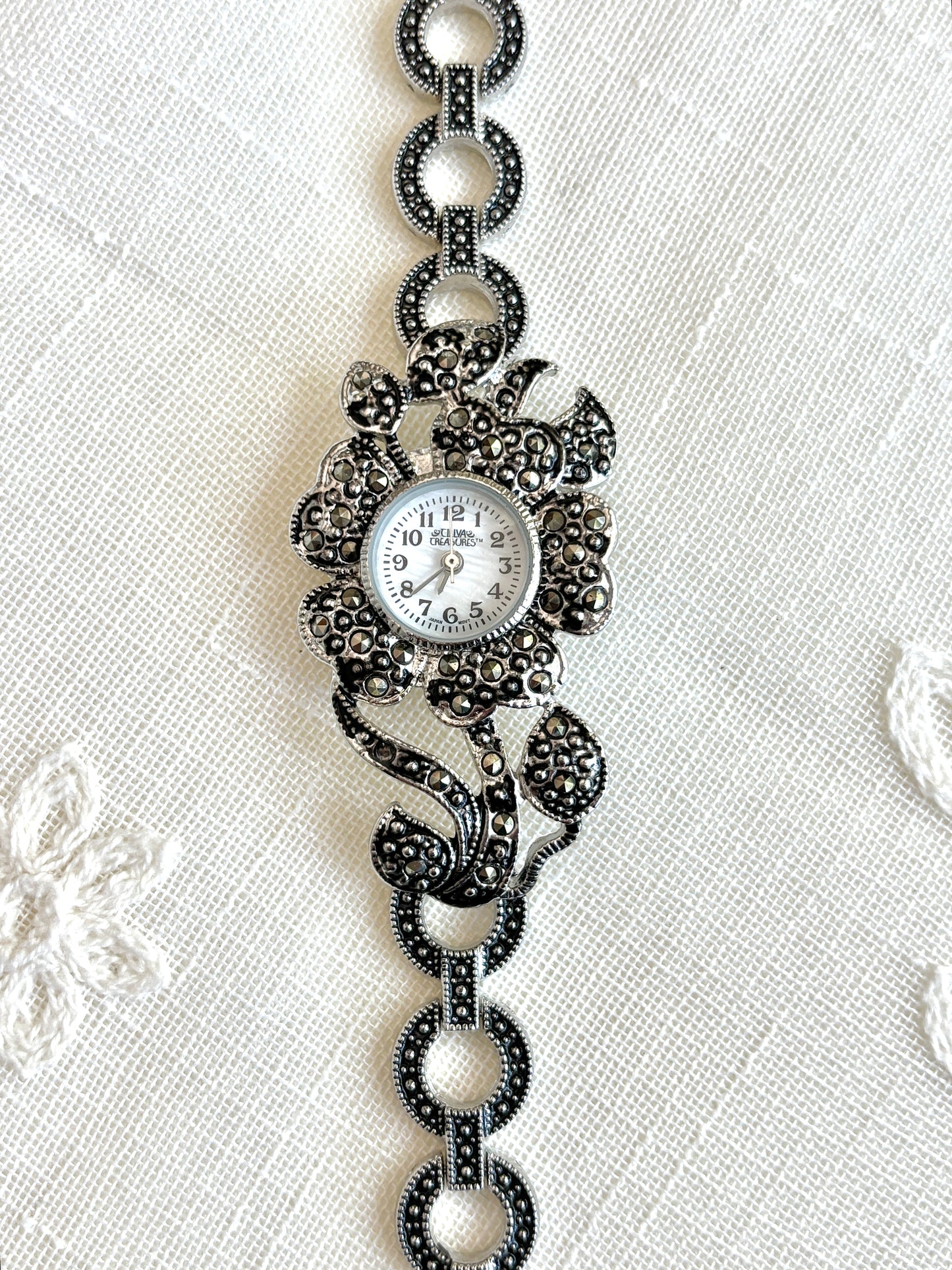Tillya Treasures Marcasite Flower Watch