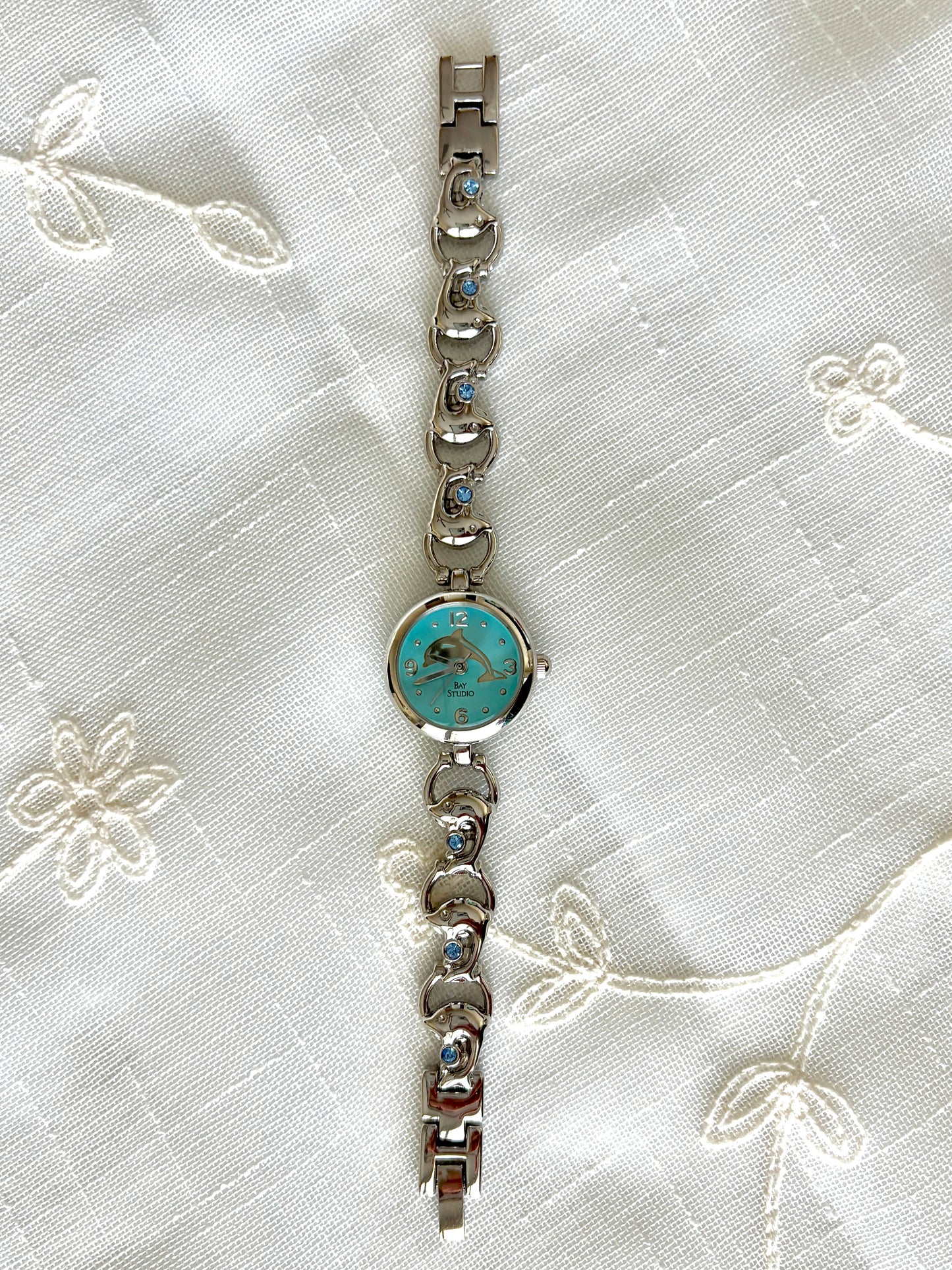 Silver Dolphin Motif Blue Face Bay Studio Watch
