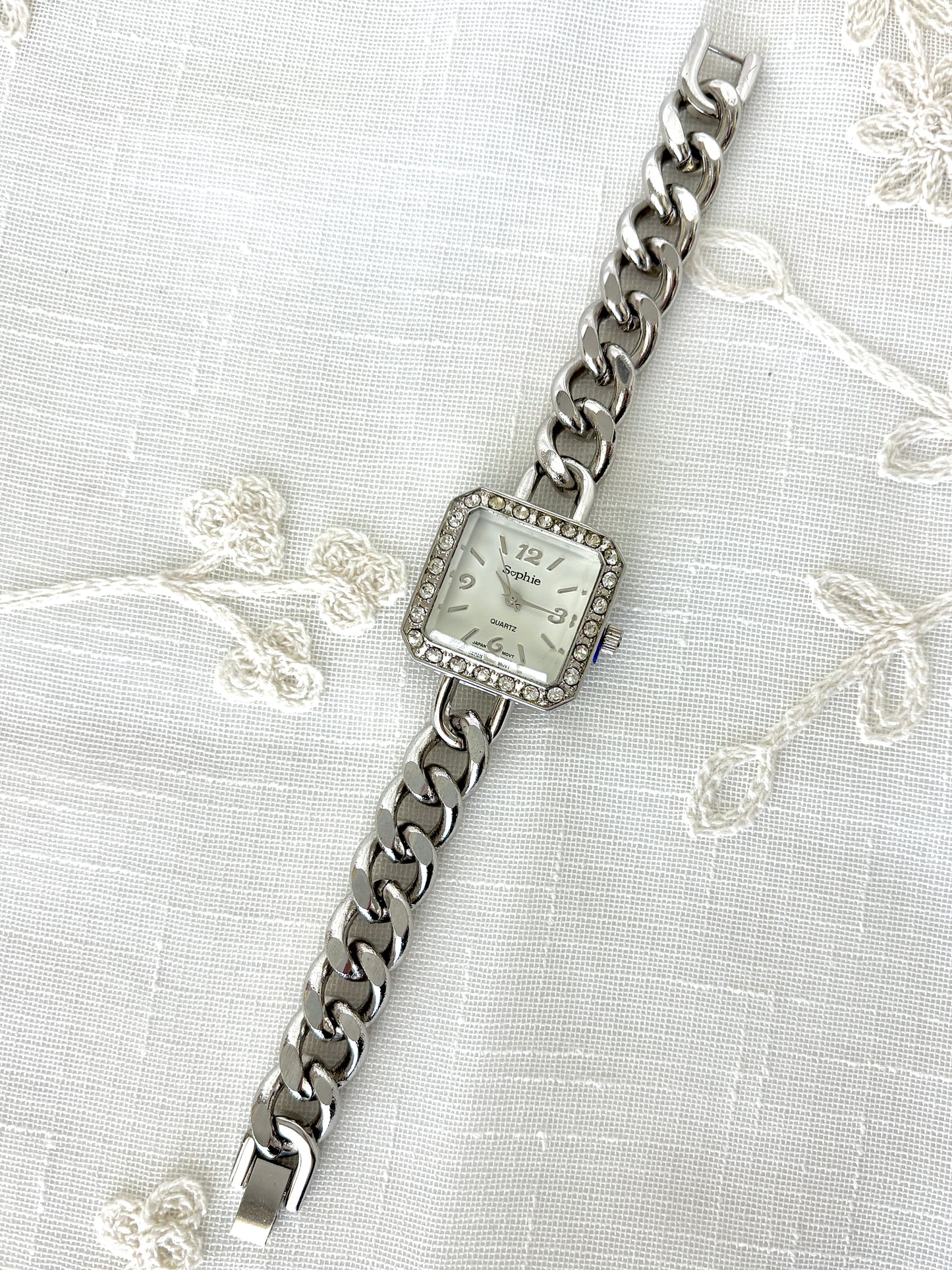 Sophie Brand Rhinestone Bezel Chain Band Quartz Watch