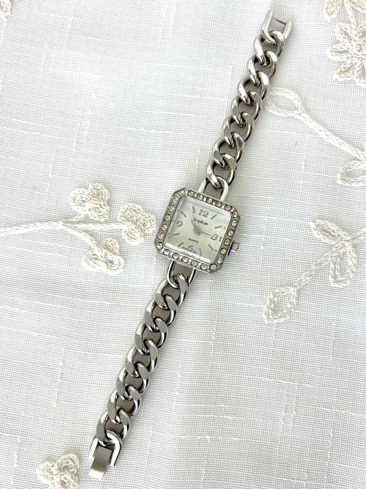 Sophie Brand Rhinestone Bezel Chain Band Quartz Watch