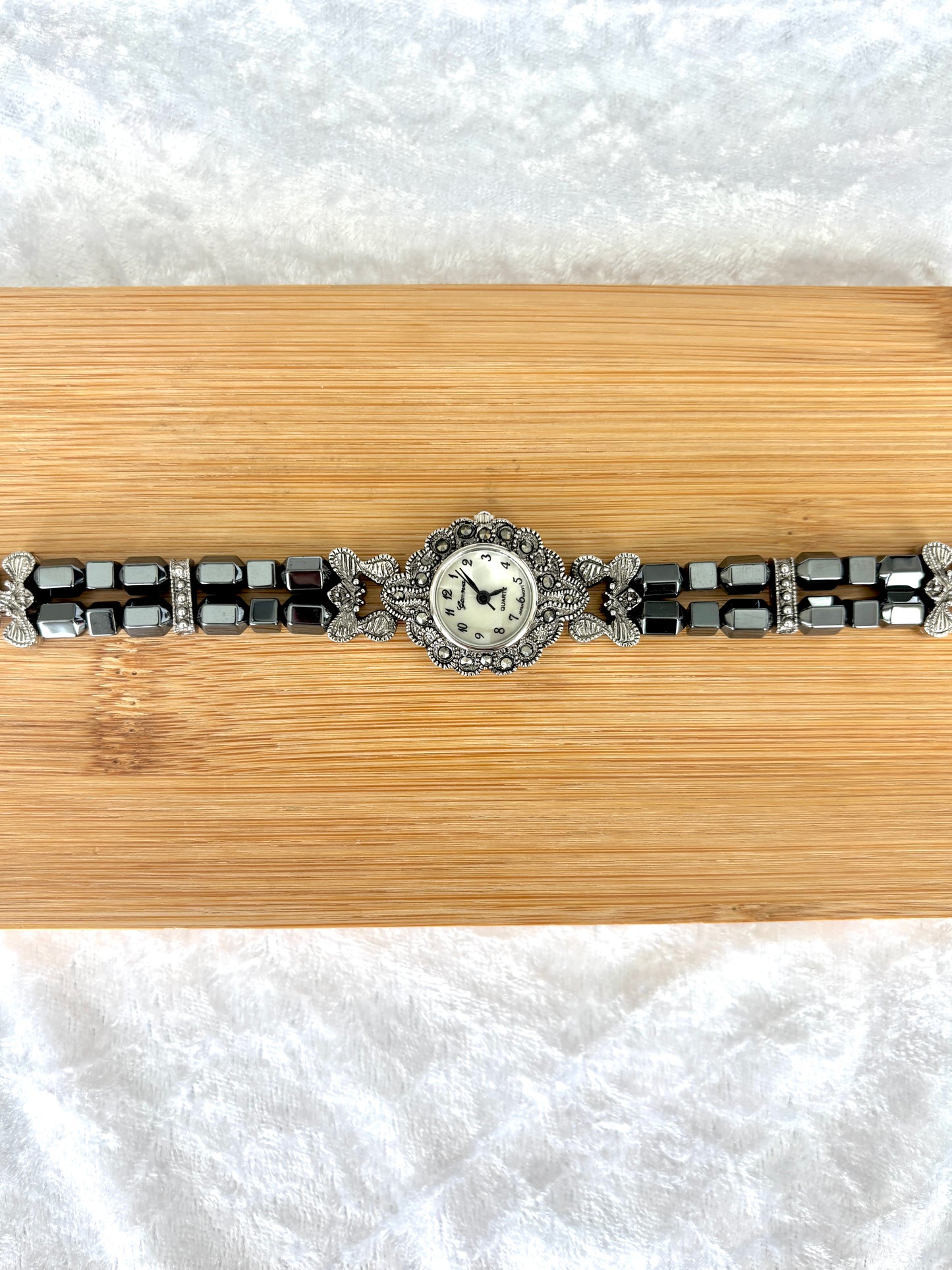Hematite Beaded Marcasite Watch Choker - Geneva