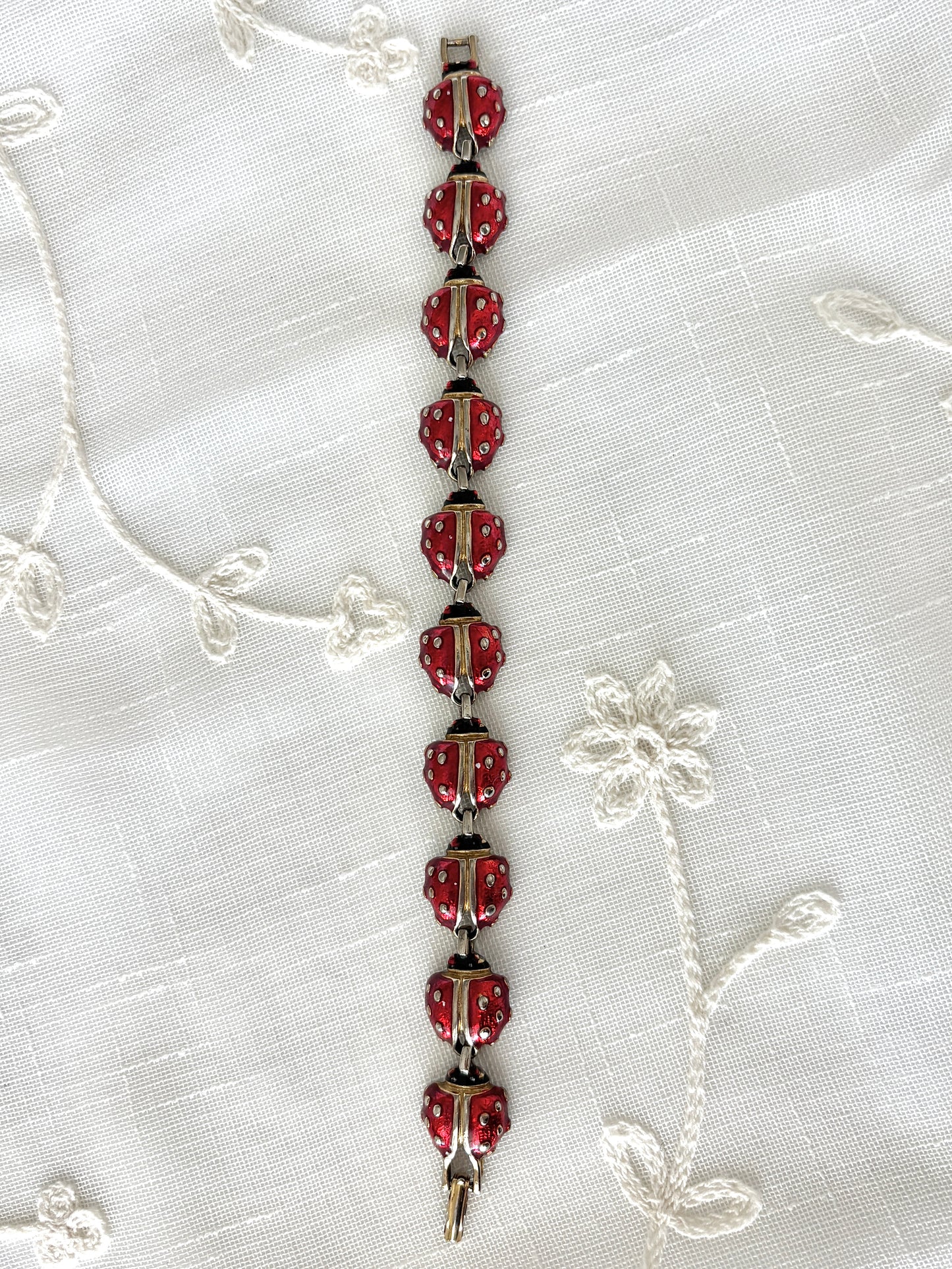 Gold Tone Enamel Lady Bug Bracelet