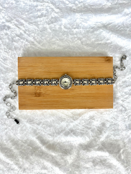 Ornate Silver Watch Choker - Geneva