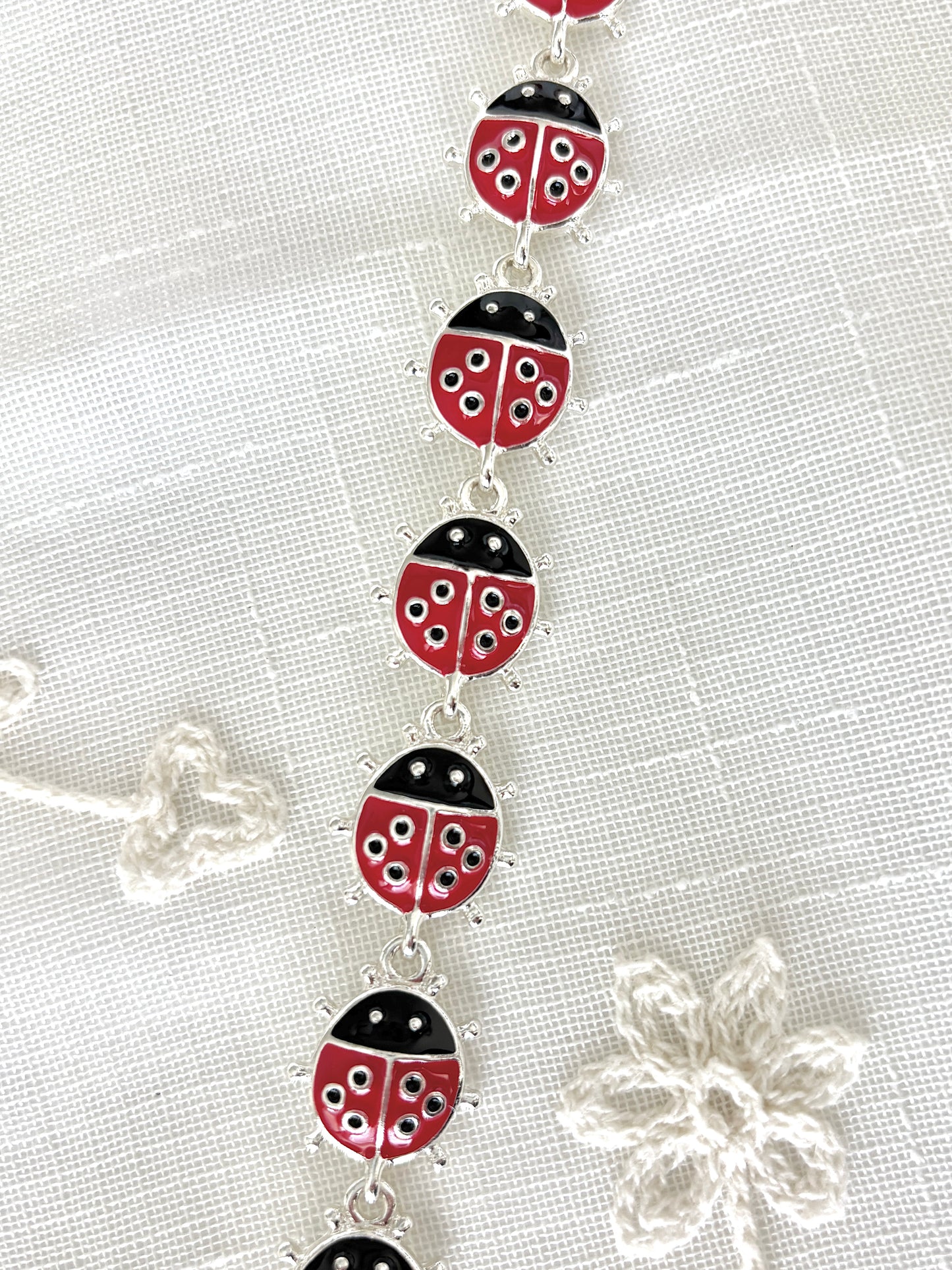 Silver Tone Enamel Lady Bug Bracelet