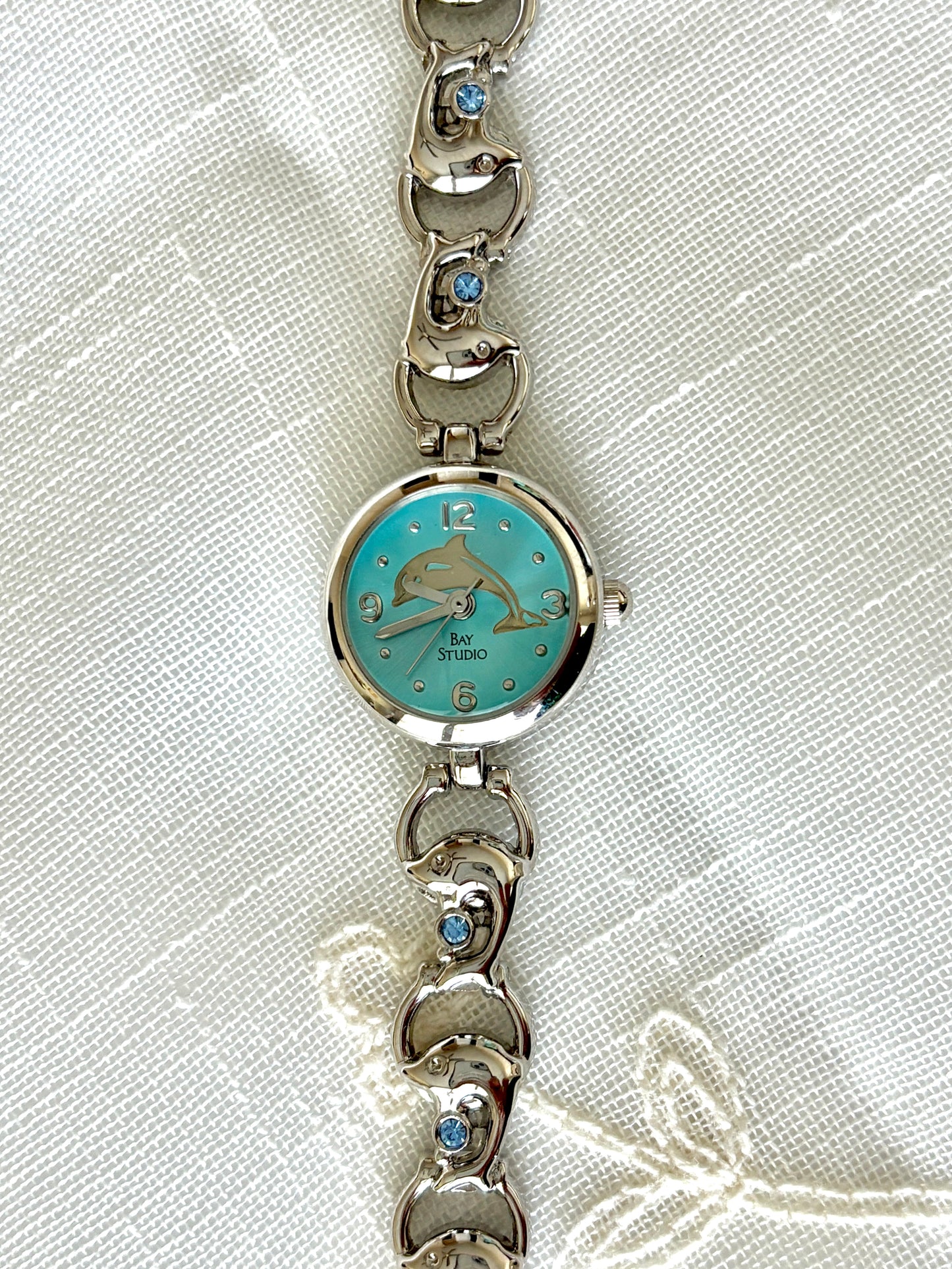 Silver Dolphin Motif Blue Face Bay Studio Watch