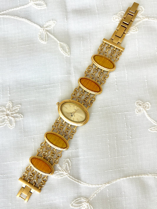 Gold Tone Yellow Resin Accent Band Quartz Watch