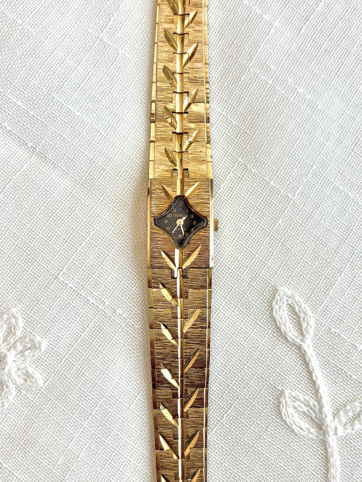 Geneva Gold Tone Carved Watch Bracelet