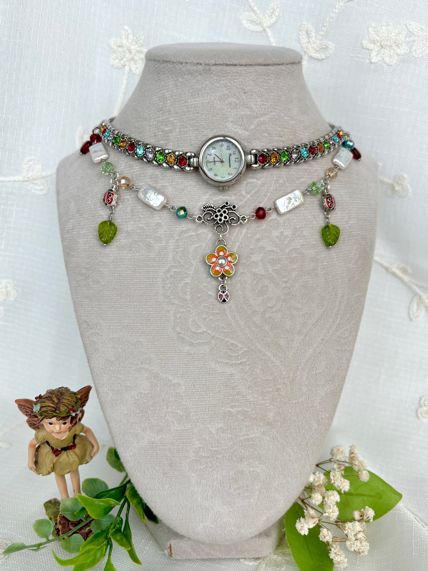 "Technicolor Summer" Watch Necklace