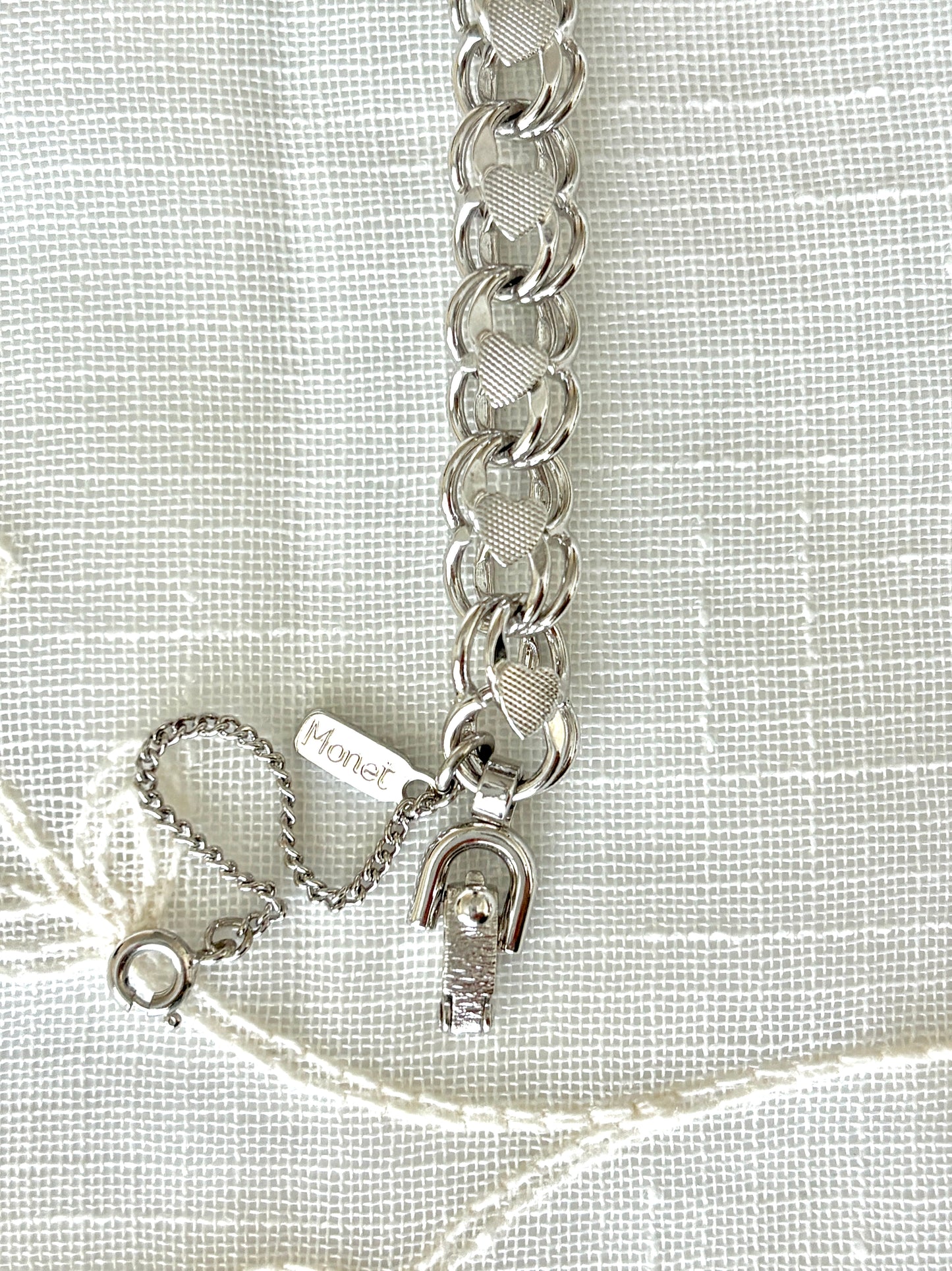 Vintage Monet Silver Double Rolo Heart Bracelet