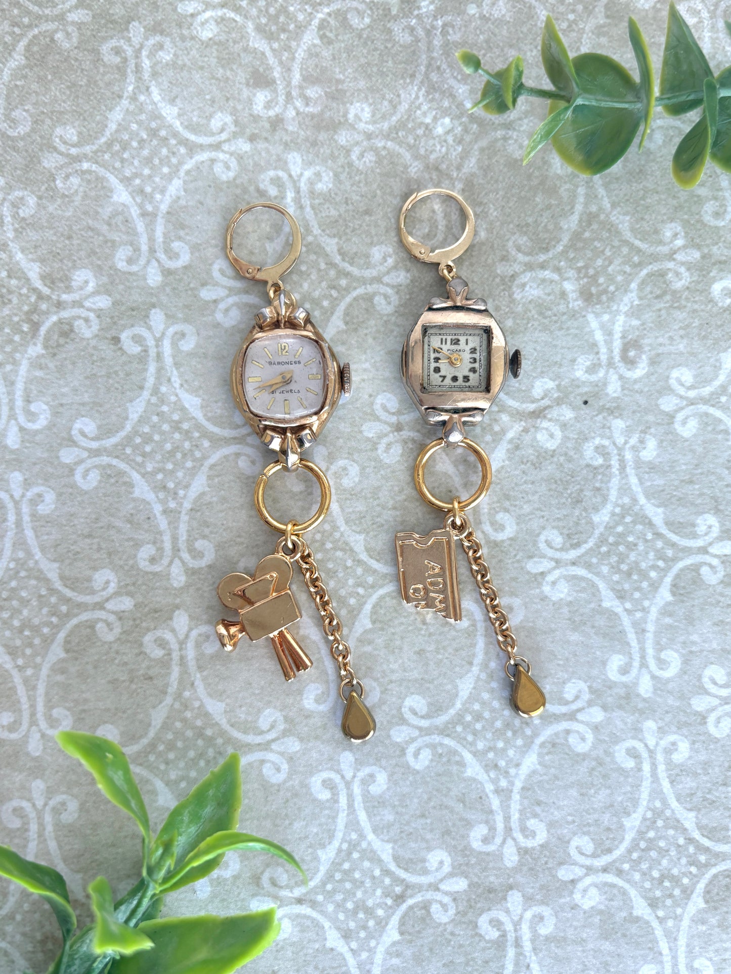 "Double Feature" Watch Earrings