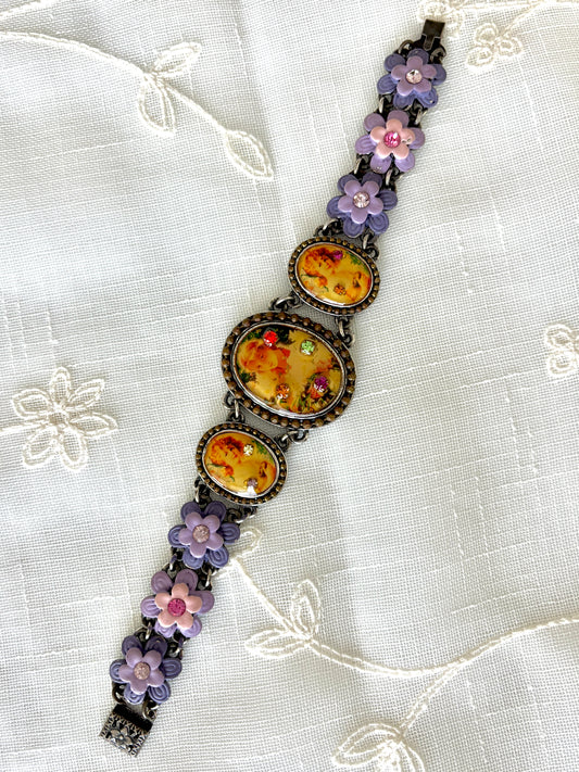 Vintage MX Michael Morrison Cherub Flower/Rhinestone Bracelet