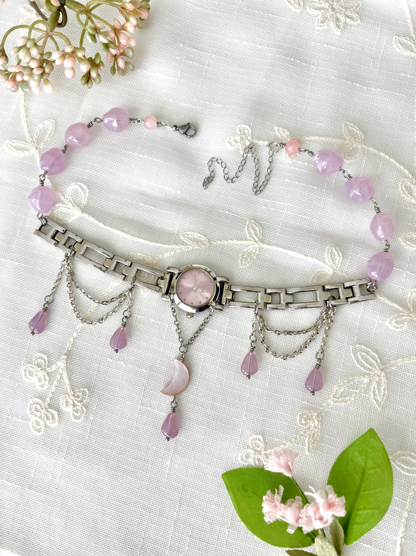 "Blushing Moon" Watch Necklace