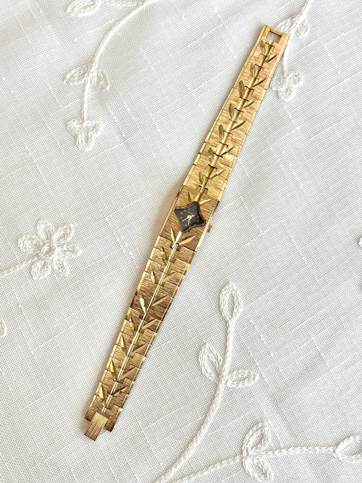 Geneva Gold Tone Carved Watch Bracelet