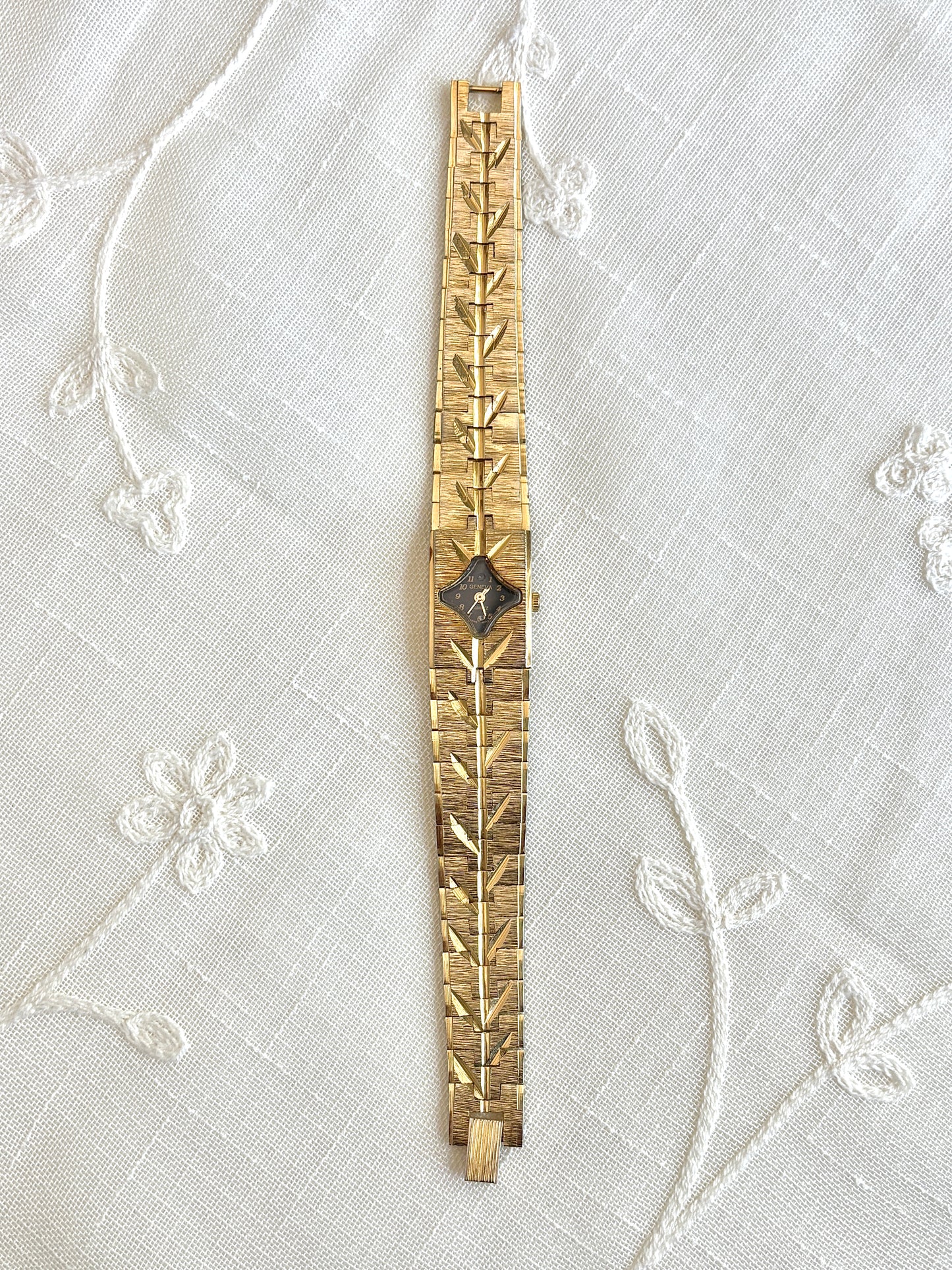 Geneva Gold Tone Carved Watch Bracelet