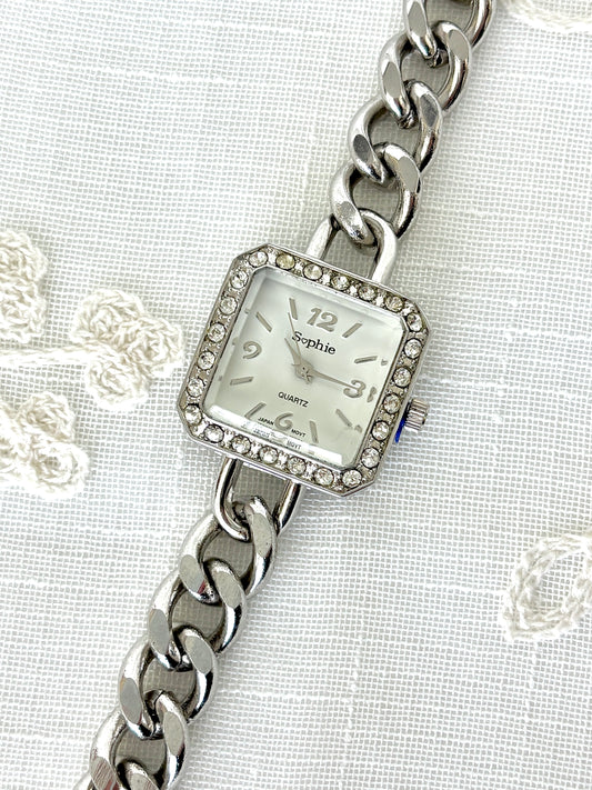 Sophie Brand Rhinestone Bezel Chain Band Quartz Watch