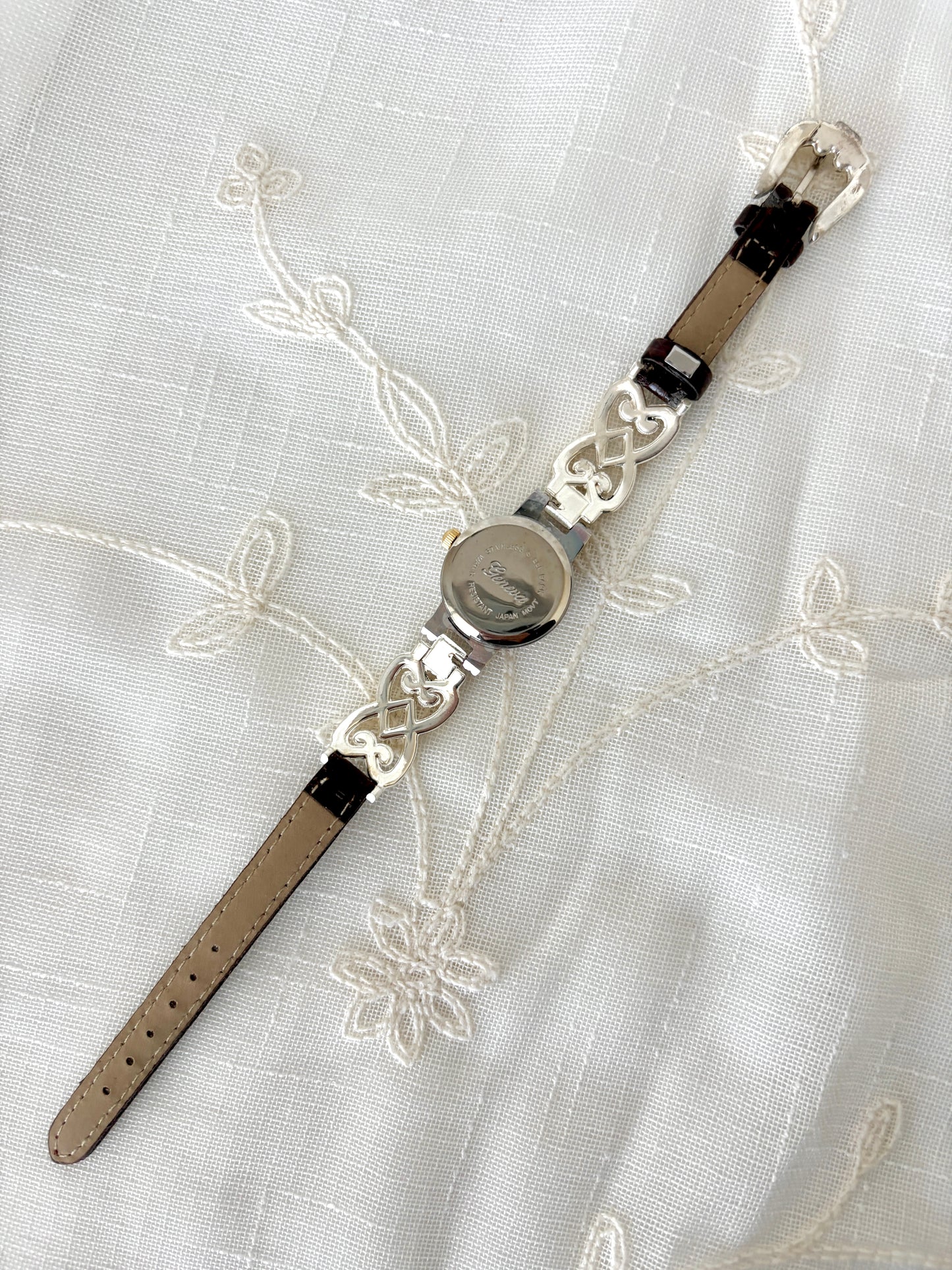 Geneva Two Tone Ornate Buckle Strap Watch