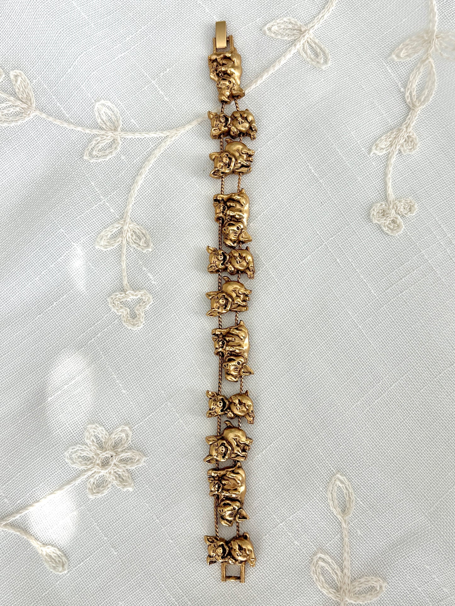 Vintage Piggy Gold Tone Slider Bracelet